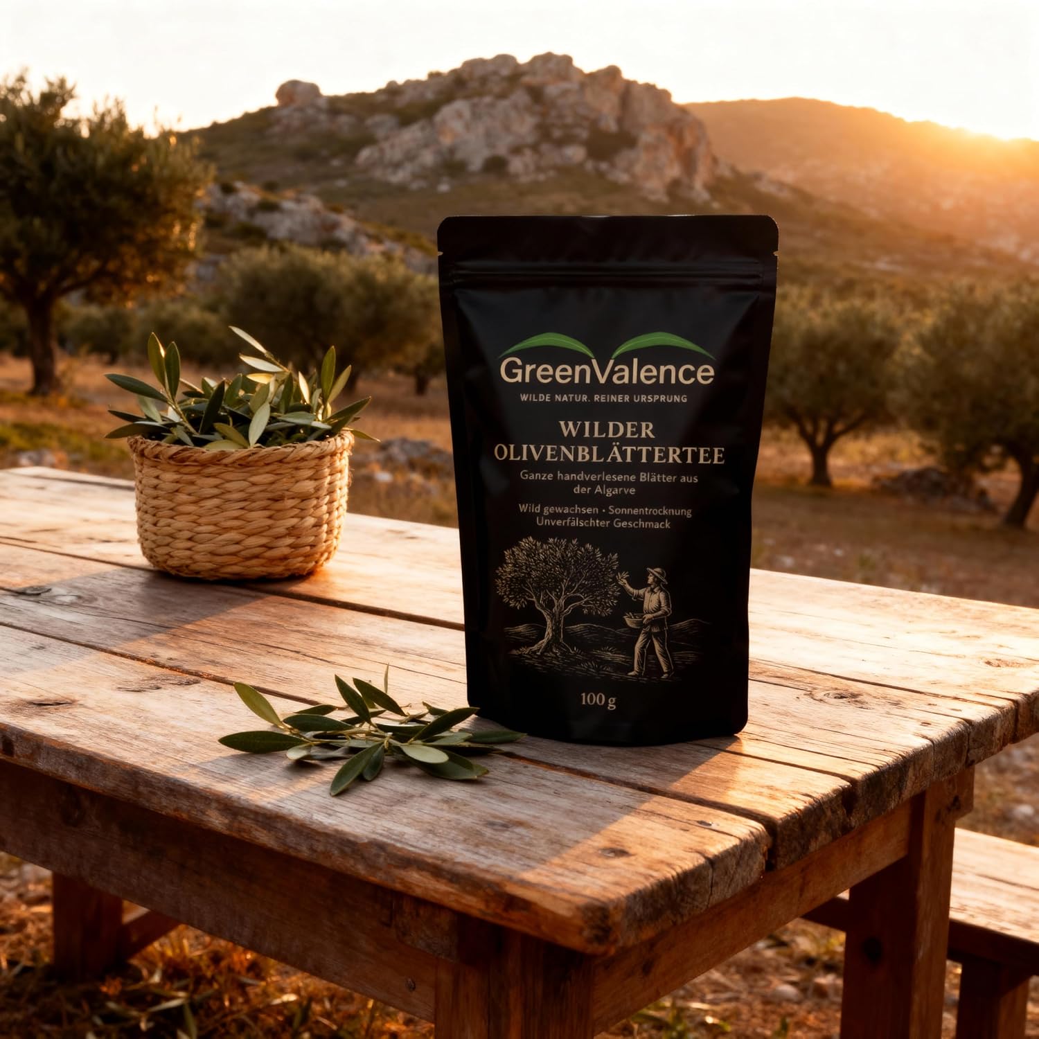 Detalle 2 de GreenValence Wilder Olivenblättertee (250 g) – handverlesene, sonnengetrocknete Olivenblätter aus der Algarve