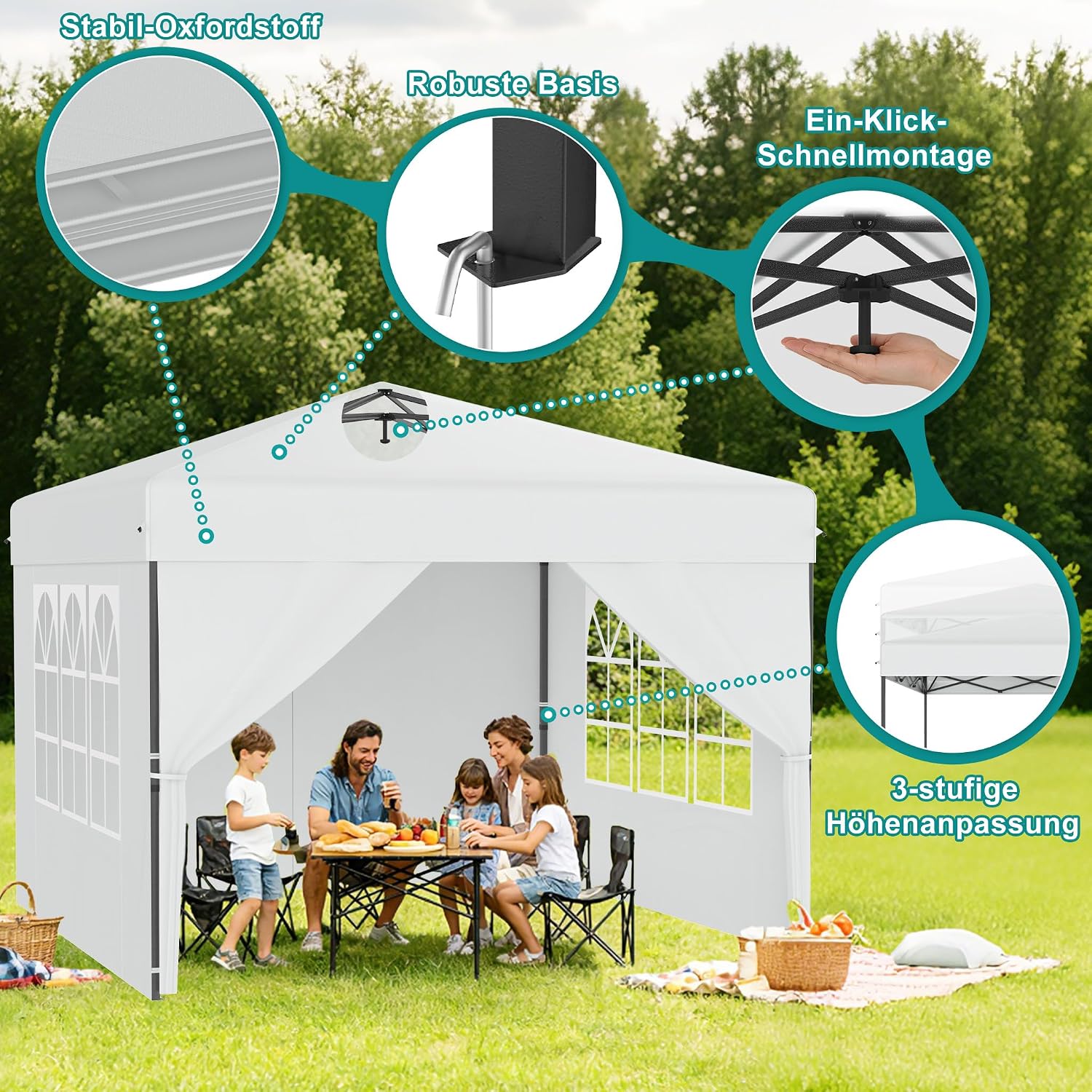 Thumbnail 3 de LZQ HKAN-(ZP10115WH) 3 x 3 m Pop-Up Gazebo with One-Touch Lift