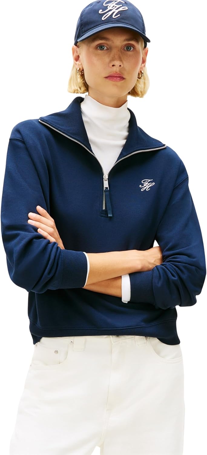 Detalle de Tommy Hilfiger Women's TH Script Half Zip Terry Sweatshirt