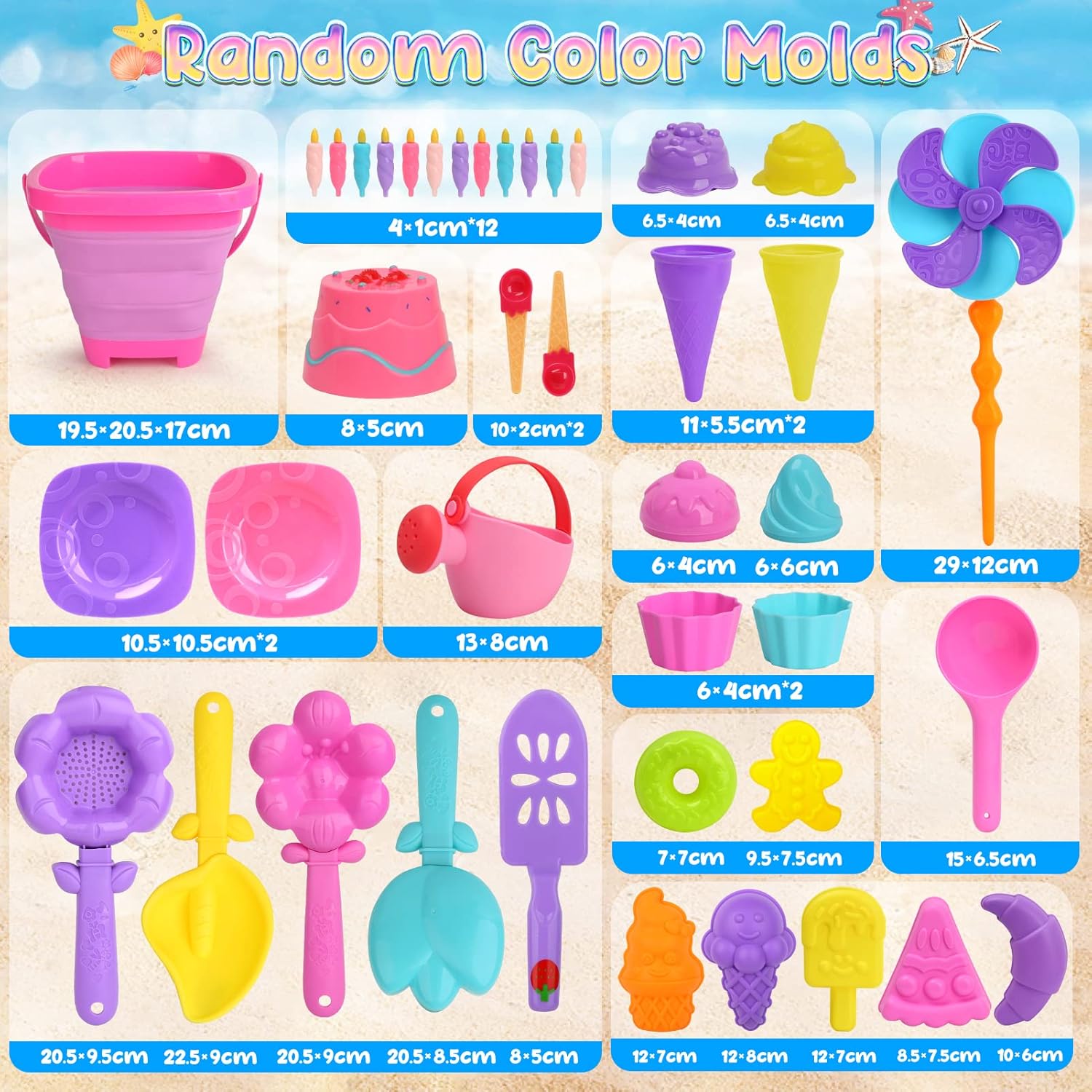 Thumbnail 6 de Joyreal 46-piece Ice Cream Beach Toys set with collapsible bucket, spade and sand pit tools