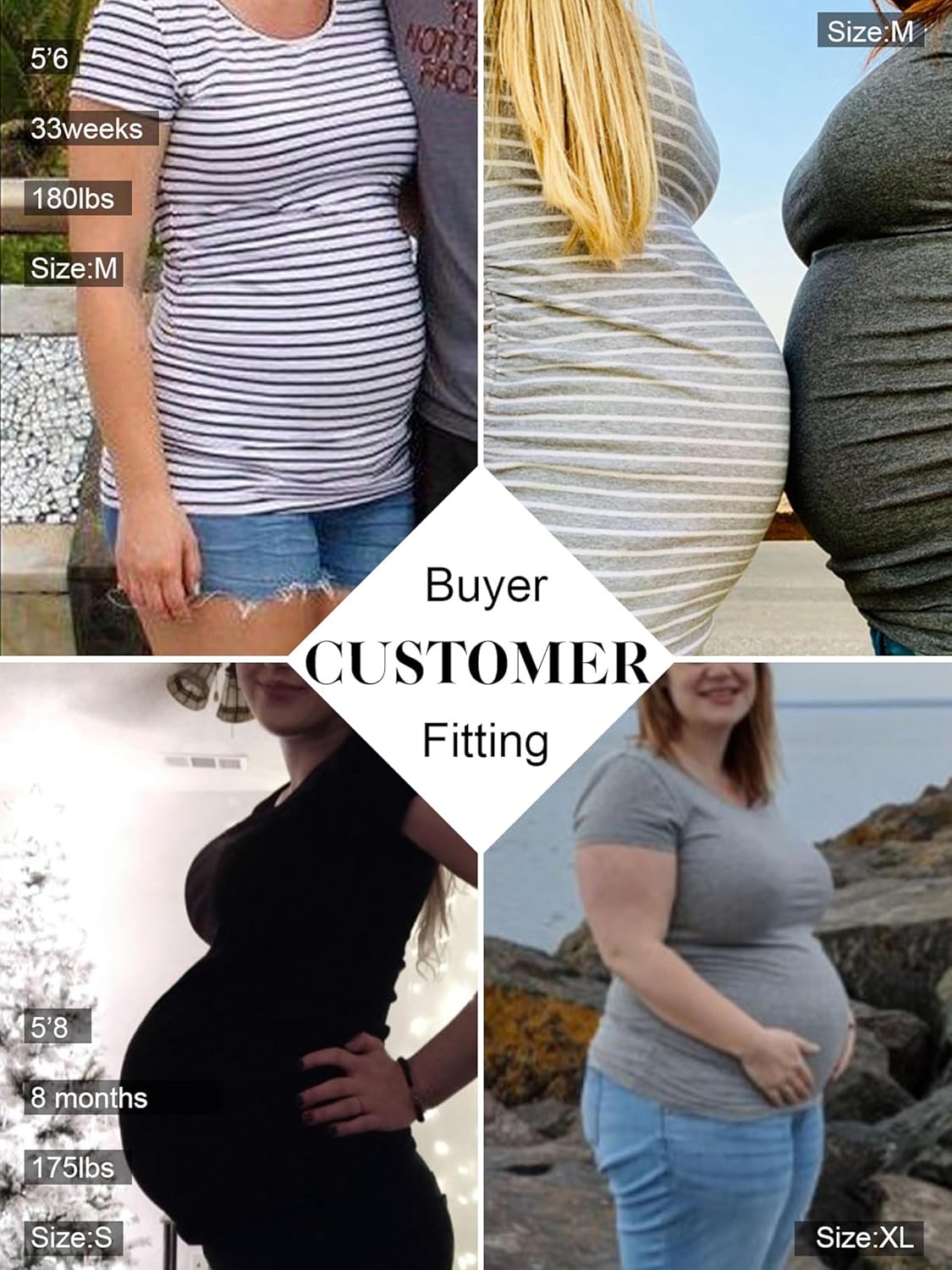 Detalle de Love2Mi 3er Pack Damen Umstandsshirt Kurzarm – Seitliche Raffung für wachsenden Babybauch