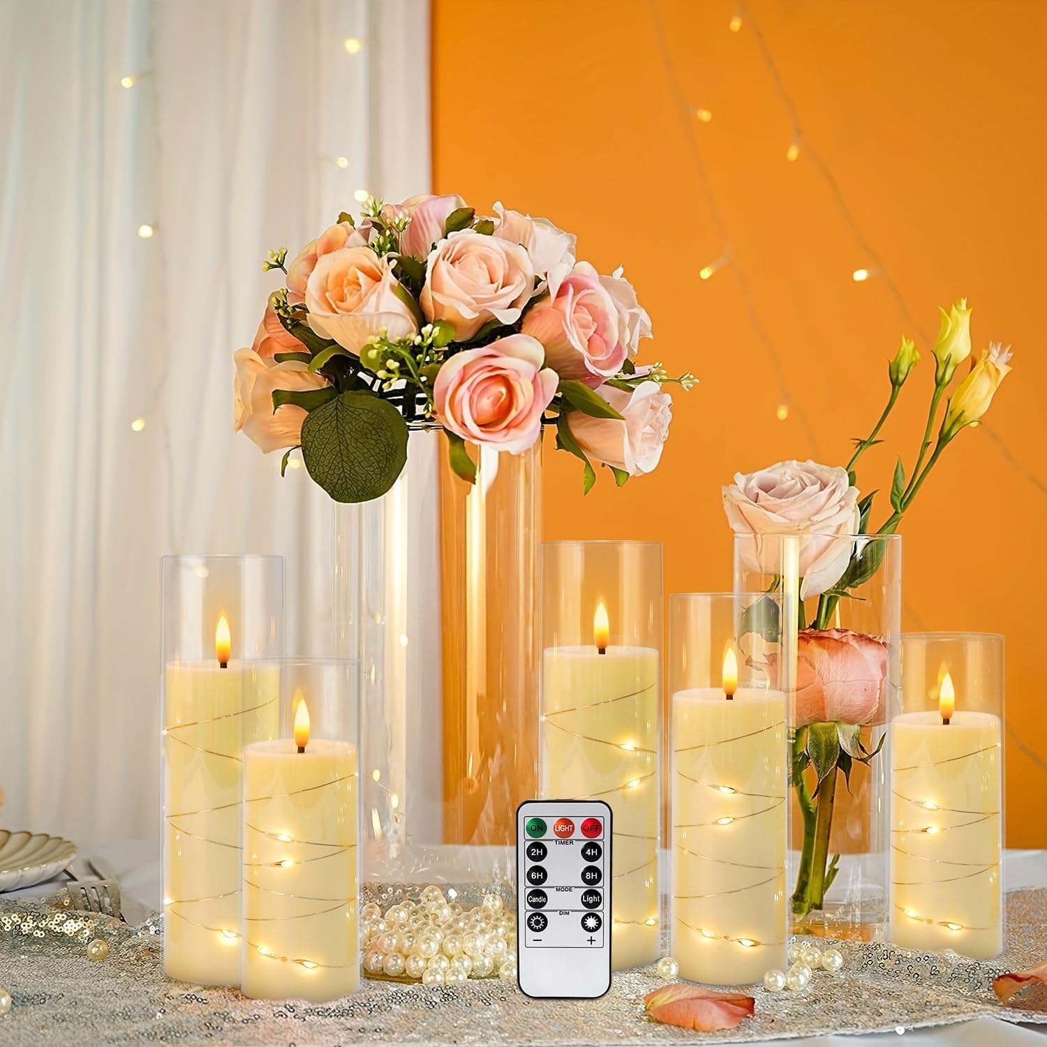 Detalle 2 de Aamdkcyu flameless-candles er6t LED Pillar Candles, Ivory 24-Pack with Remote