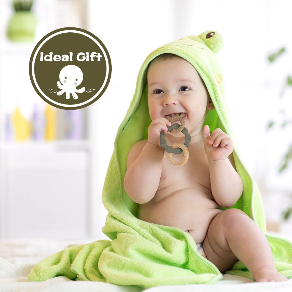 Detalle 2 de Vicloon Beißring für Babys aus Silikon & Holzringe (BPA-frei) – Zahnungshilfe ab 3 Monaten