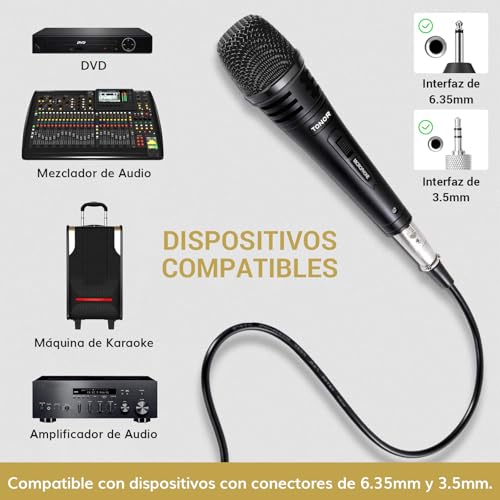 Detalle de TONOR Micrófono Karaoke dinámico con cable XLR de 5 m para cantar y hablar