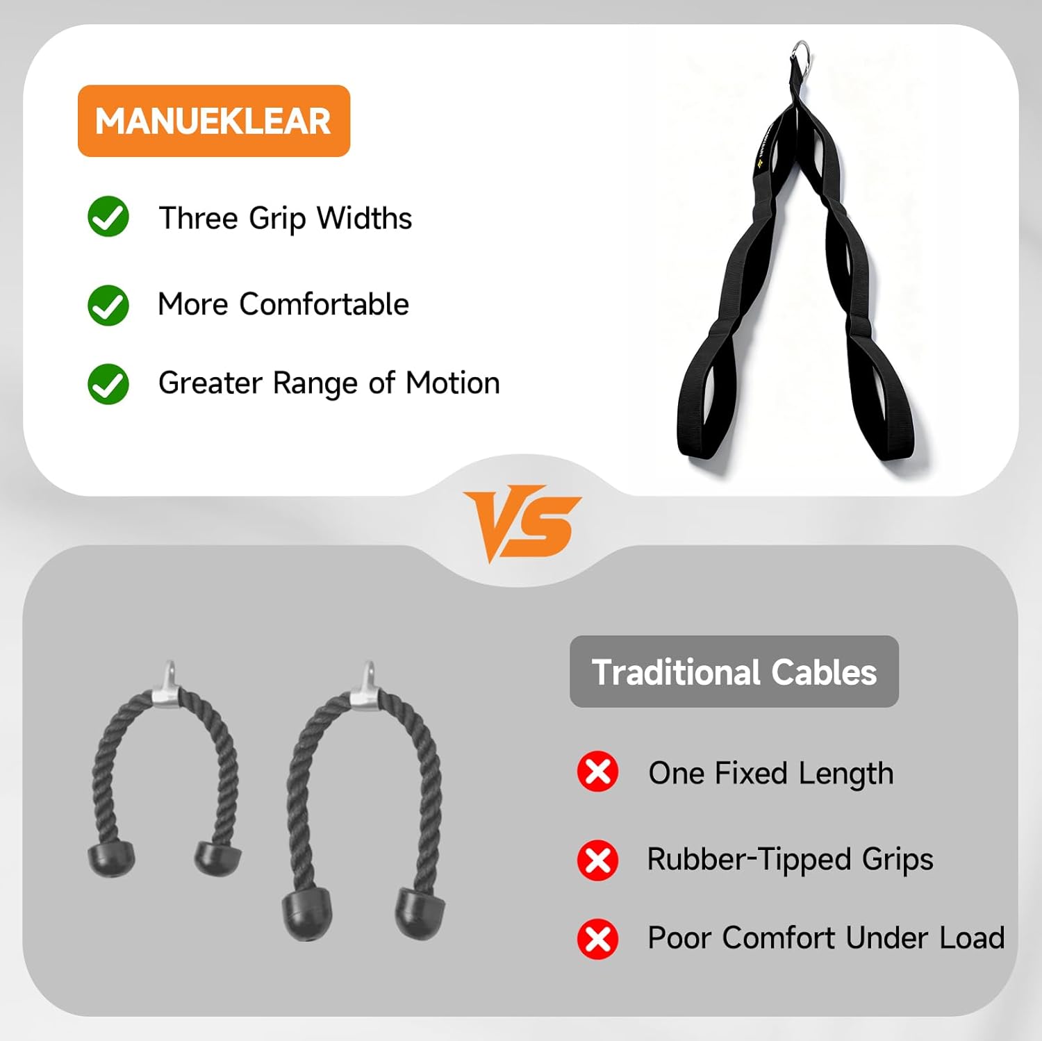 Detalle 2 de MANUEKLEAR Tricep Rope Cable Attachment Handles – Greater Range of Motion