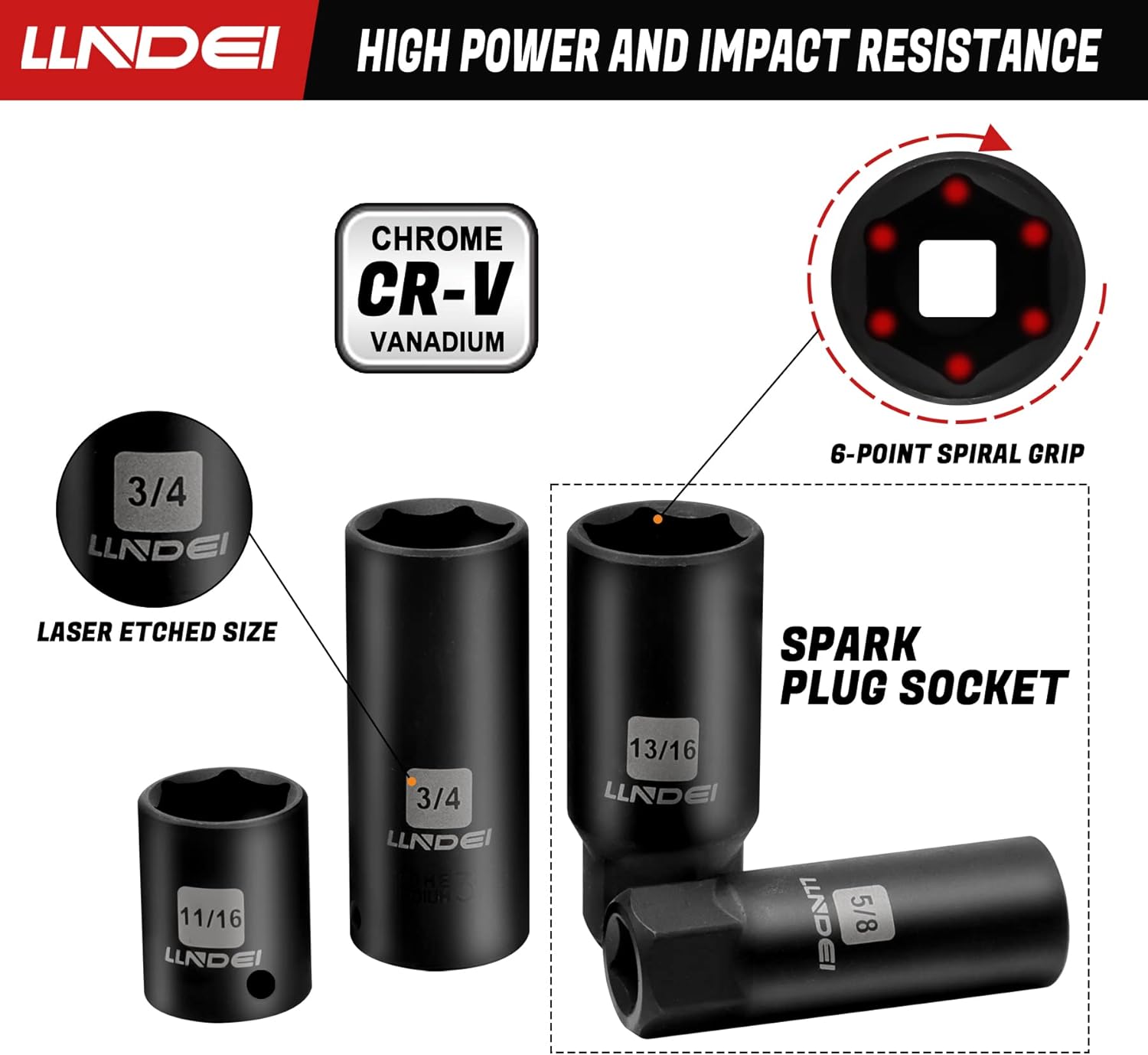 Thumbnail 5 de LLNDEI 3/8" Drive Impact Socket Set (SAE Standard + Metric, 95-Piece, 6-Point, CR-V)