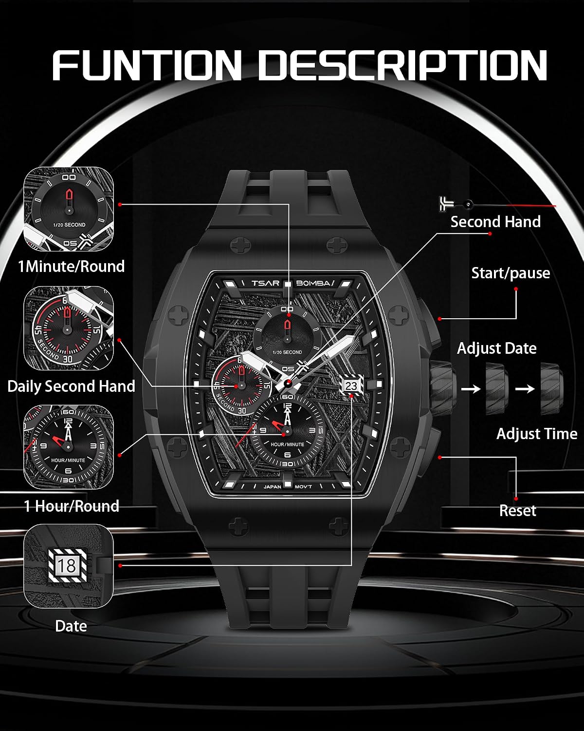 Thumbnail 4 de TSAR BOMBA Orologio Uomo Tonneau Design