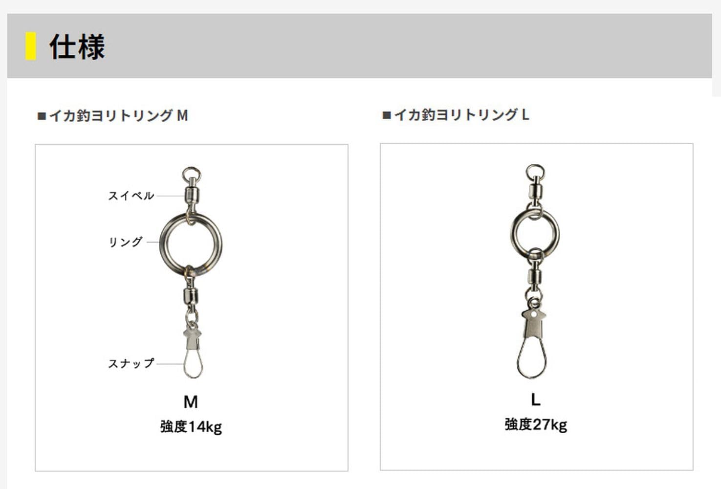 Detalle de ヤマシタ 船イカ イカ釣ヨリトリング|BBパワー採用・小型溶接リング・国産スナップ