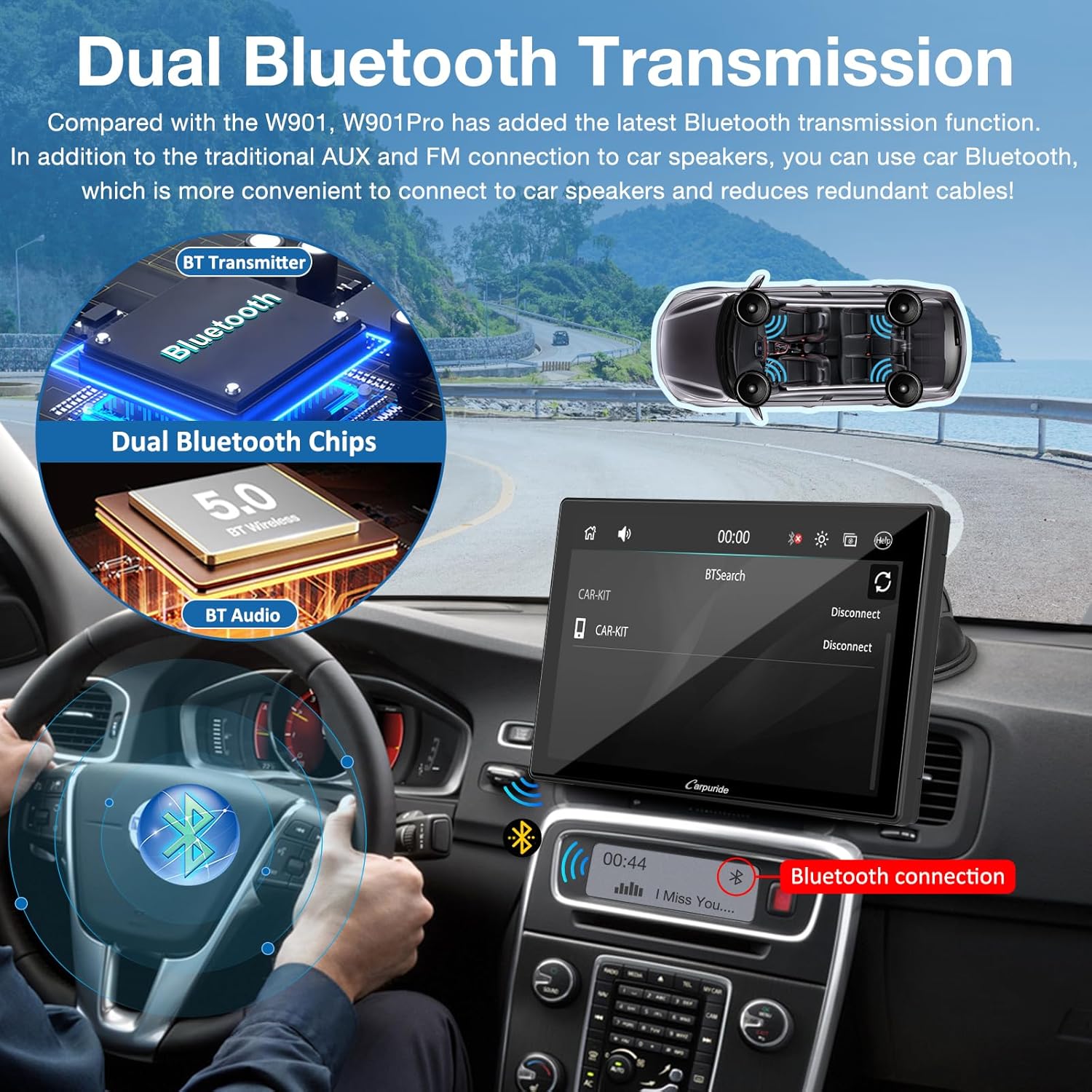 Thumbnail 2 de CARPURIDE W901 Pro: 9-inch Portable CarPlay & Android Auto with Dual Bluetooth and Mirror Link