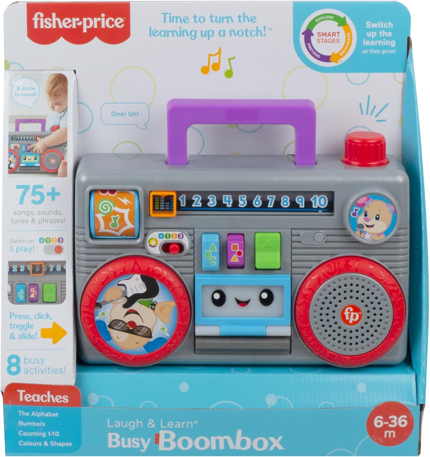 Thumbnail 5 de Fisher-Price Laugh & Learn Busy Boombox (UK English Edition) – retro light-up musical activity toy for 6–36 months