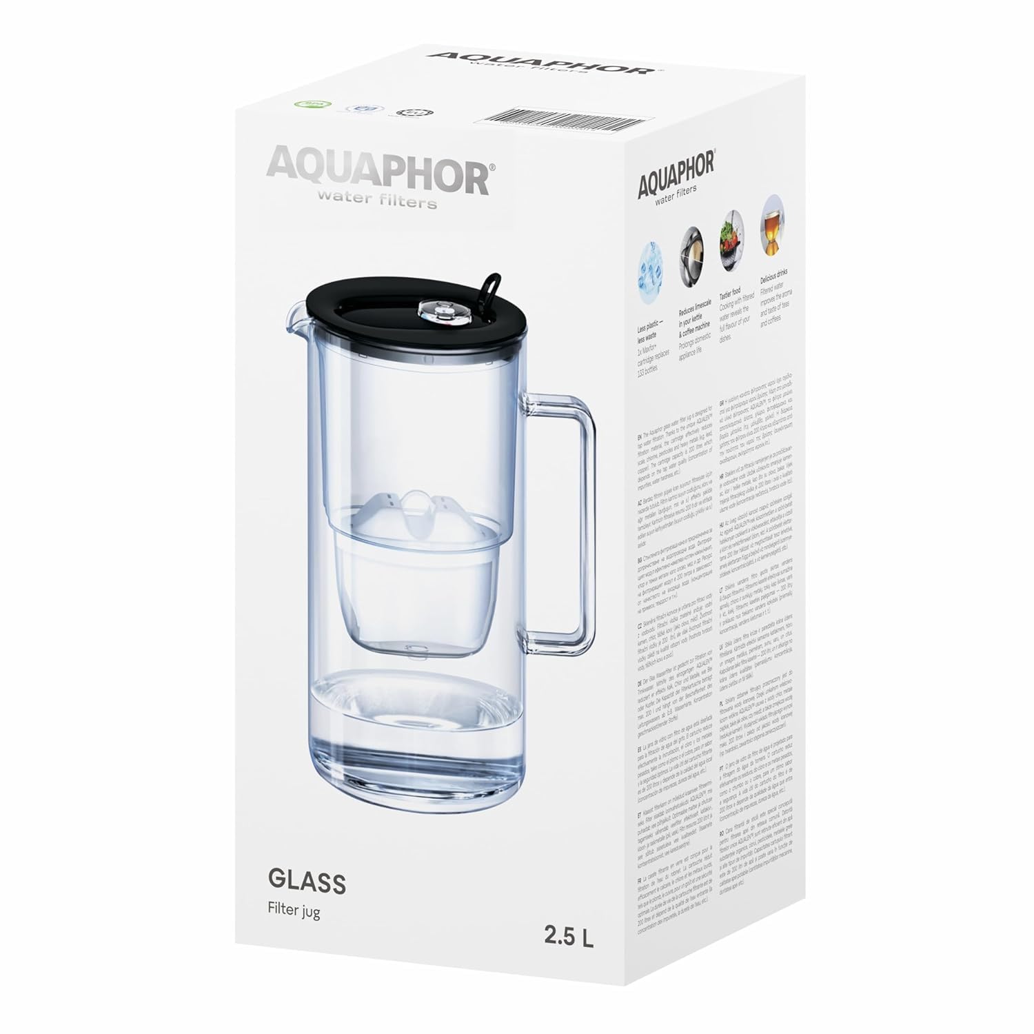 Detalle de AQUAPHOR 522664 – czarny szklany dzbanek filtrujący 2,5 l z wkładem MAXFOR+