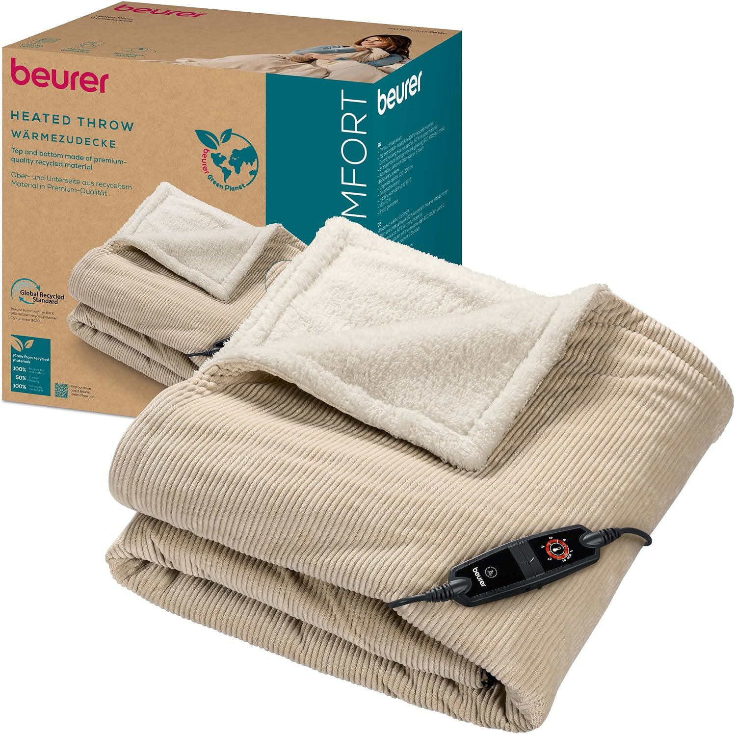 Detalle de Beurer HD 80 couverture chauffante en velours côtelé beige 180x130