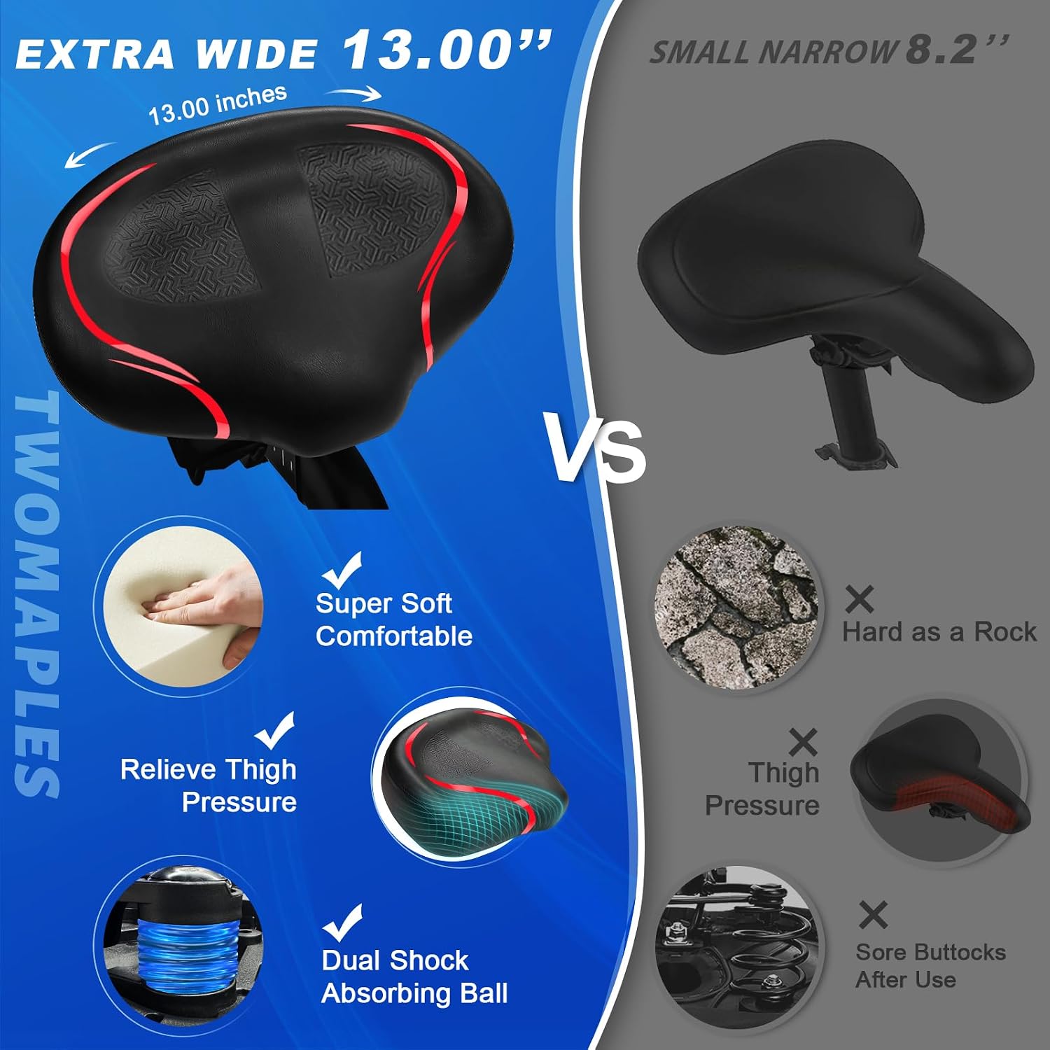 Detalle de Twomaples Noseless Bike Seat Cushion with Memory Foam