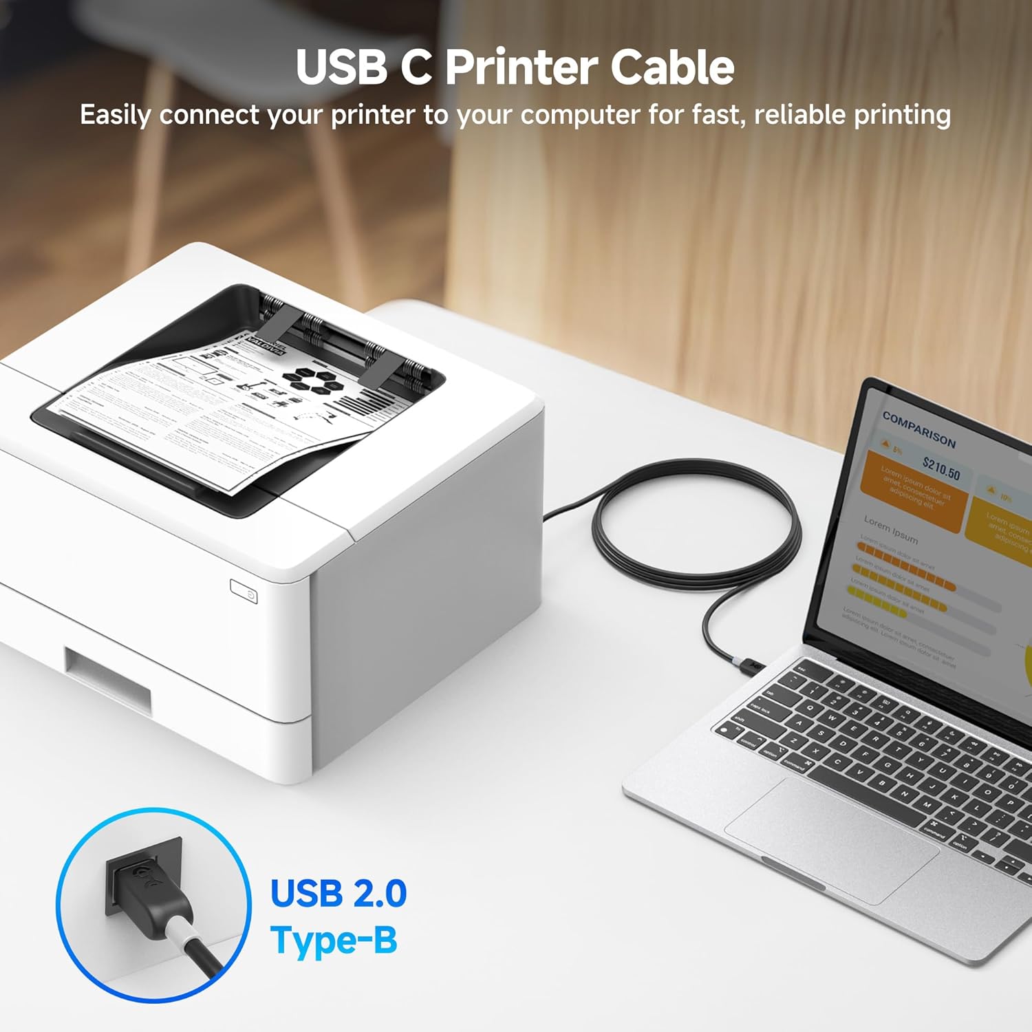 Thumbnail 1 de Cable Matters USB C Printer Cable 1 m