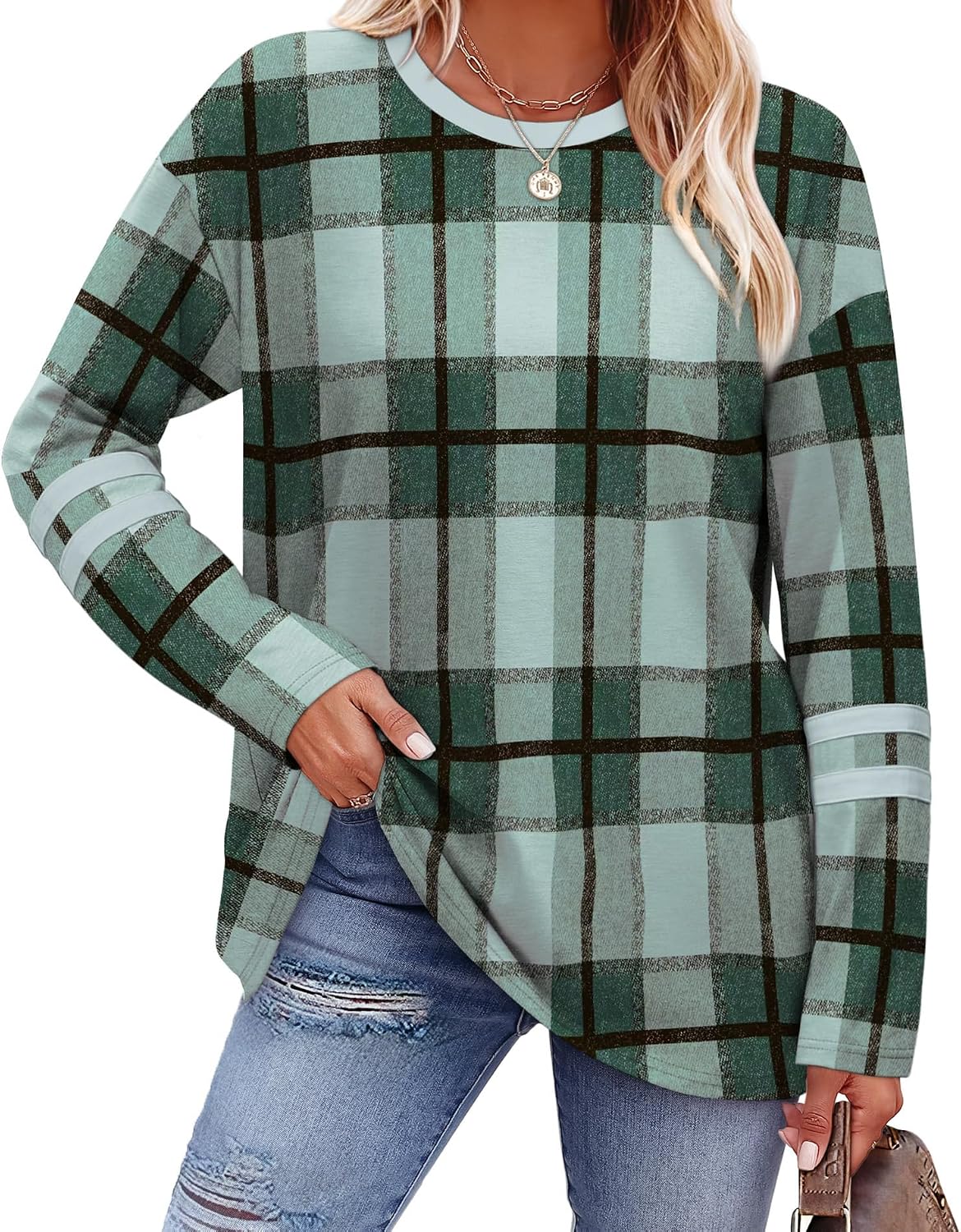 Thumbnail 4 de SAMPEEL Long Sleeve Shirts Color Block tops