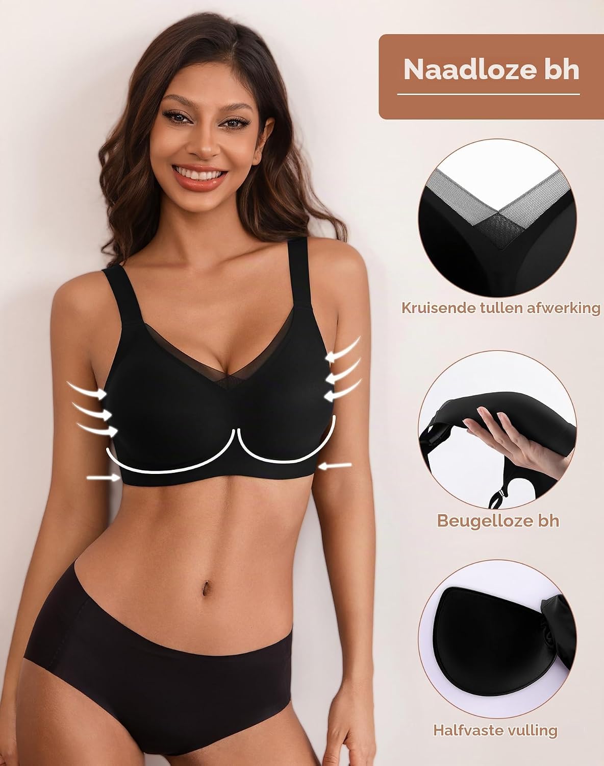 Detalle 2 de INNERSY naadloze dames-bh zonder beugel, zachte bralette