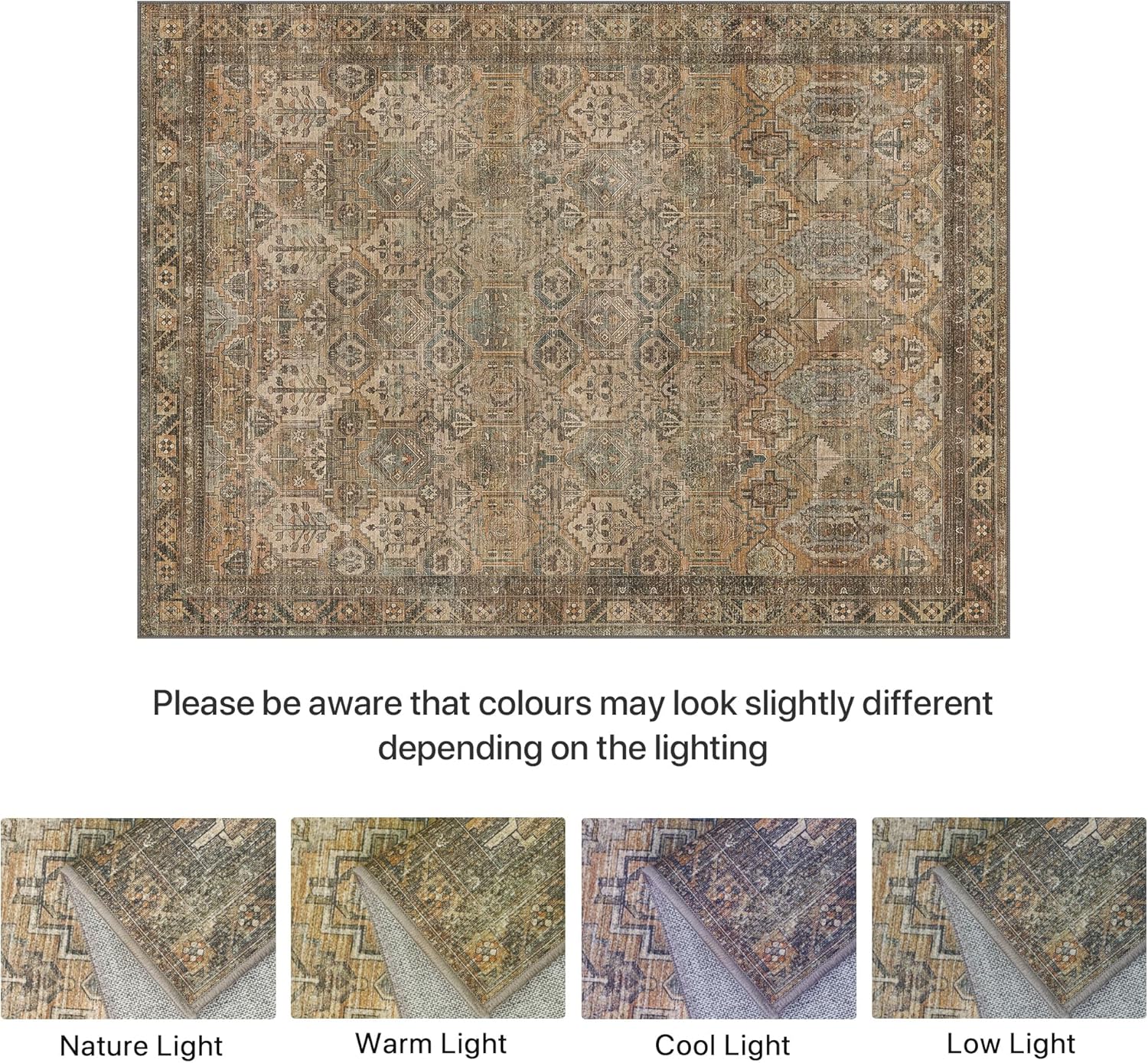 Thumbnail 6 de BEIMO 200x290cm Olive Green Vintage Boho Area Rug