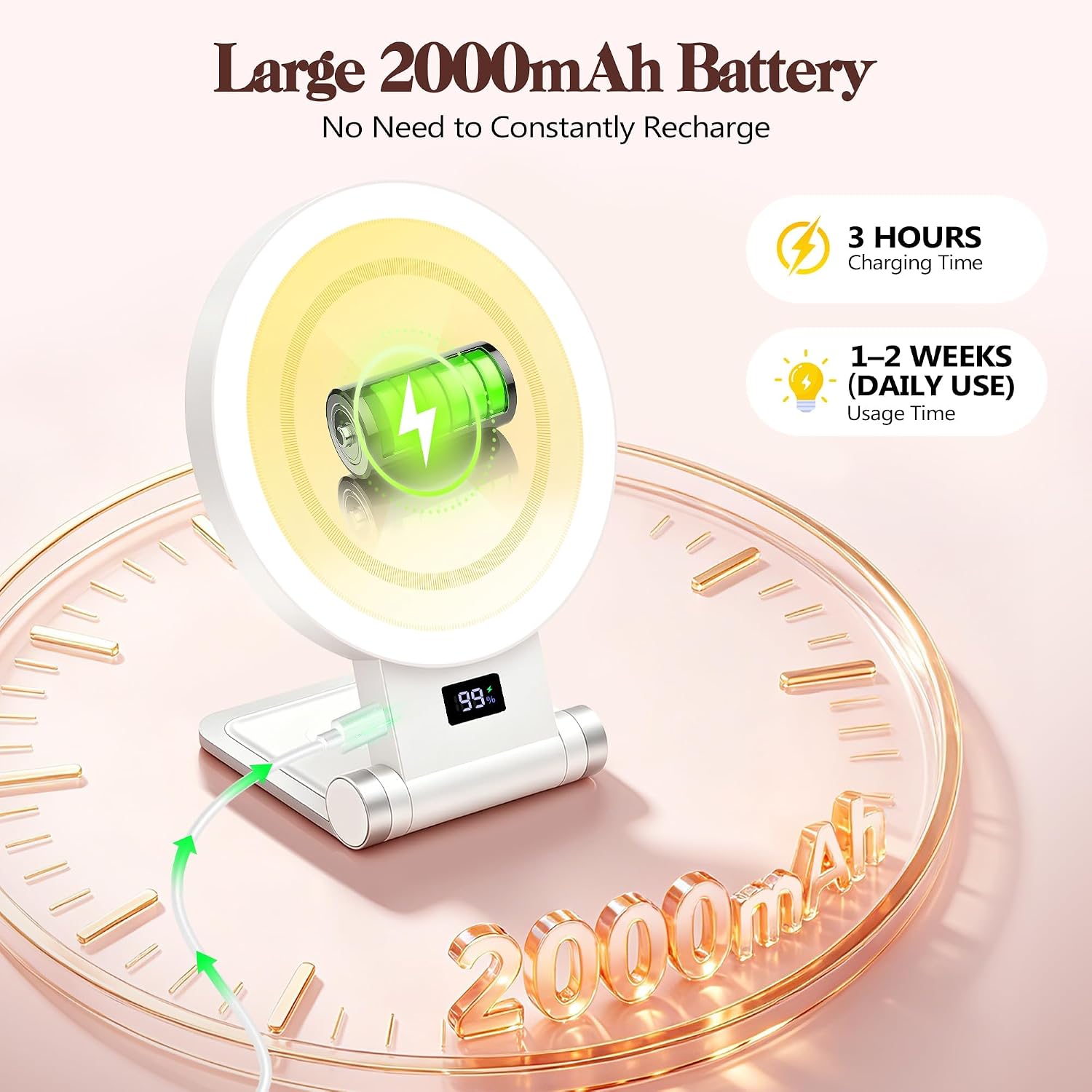 Detalle 2 de B Beauty Planet 1X/30X Lighted Makeup Mirror, 3 Colour Modes, Foldable