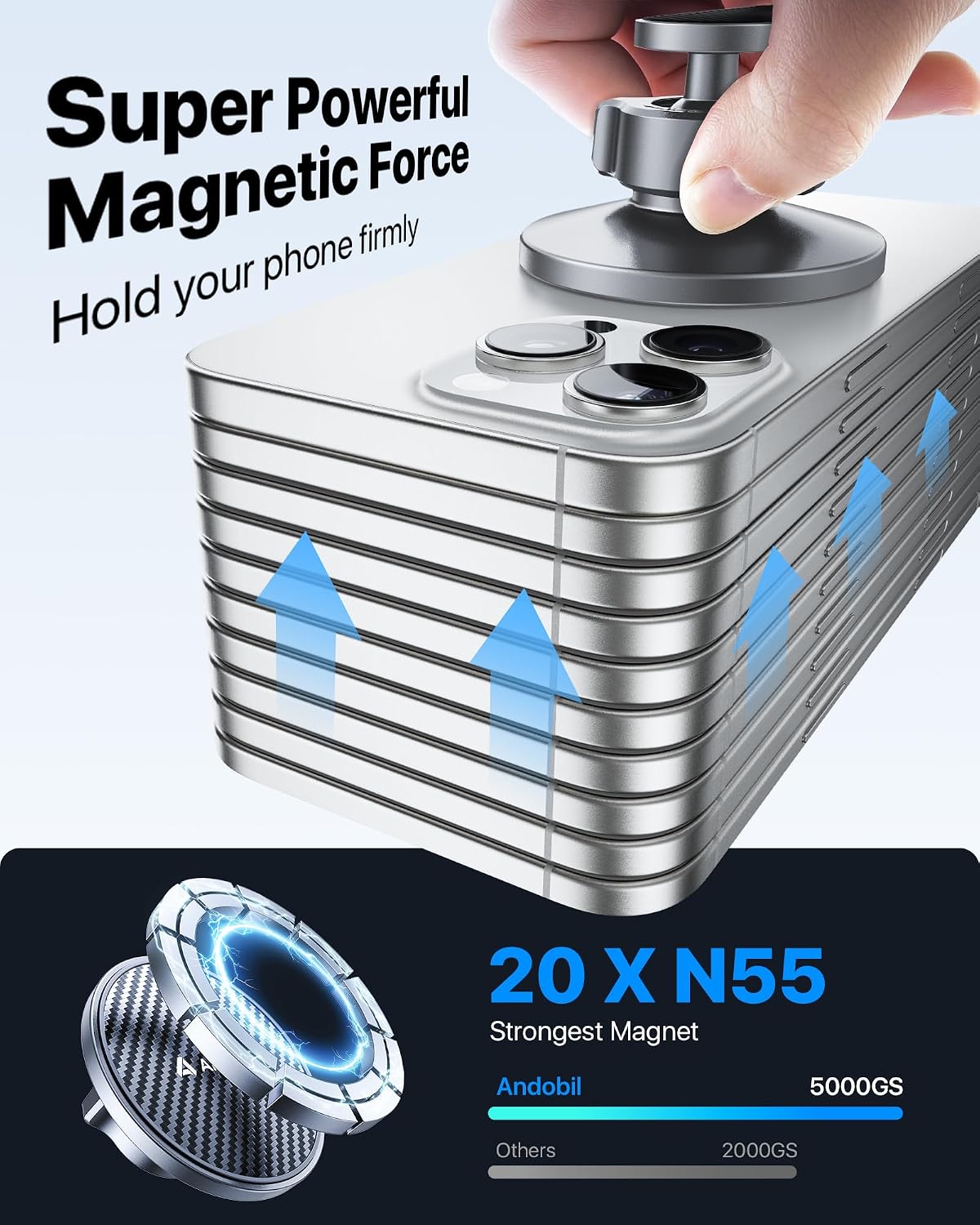 Detalle de andobil 3rd Gen Tesla Phone Mount, Magnetic, 360° Adjustable and Foldable