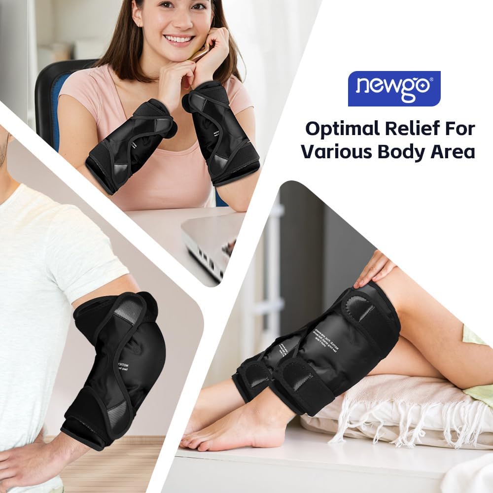 Detalle de NEWGO reusable knee ice pack wrap (2-pack) for post-surgery pain relief, swelling and bruising