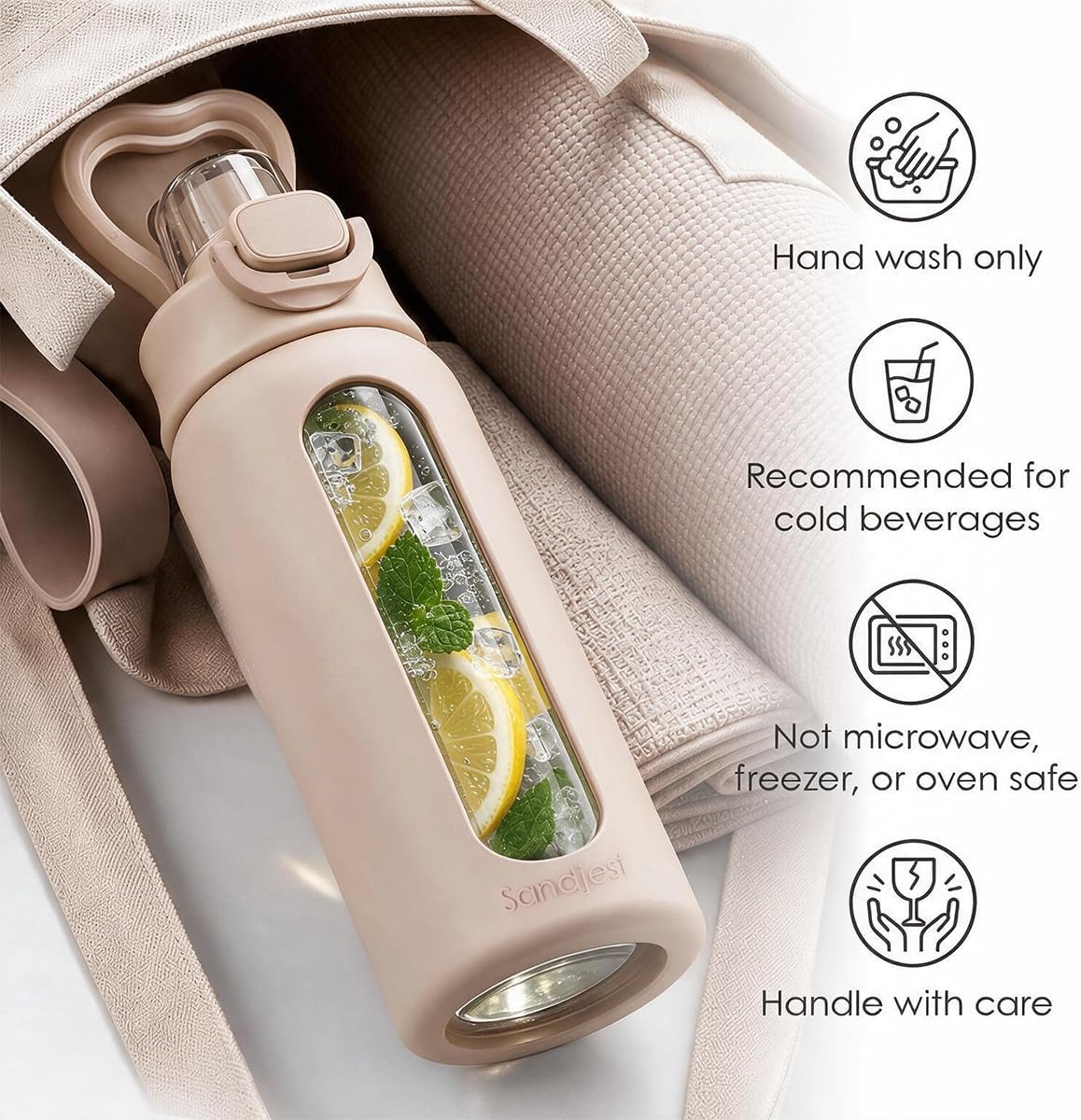 Thumbnail 6 de SANDJEST SJ-DW-GL-WB24LL 24oz Glass Water Bottle with Silicone Sleeve