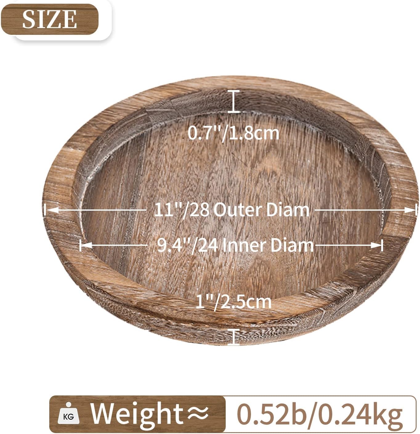 Detalle de Hanobe Wooden Tray for Coffee Table Round Vintage Centerpiece