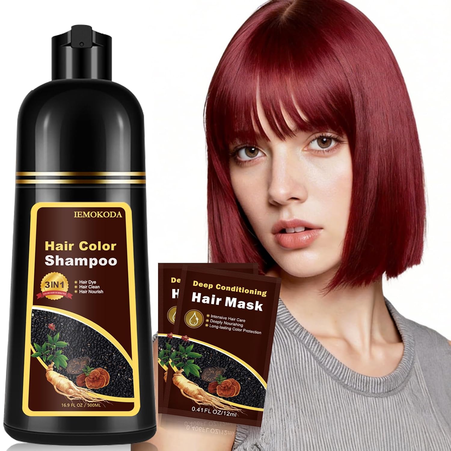 Detalle de Fedulili Wine Red Hair Dye Shampoo, 3-in-1 Color, Cleanse & Nourish, 16.9 fl oz