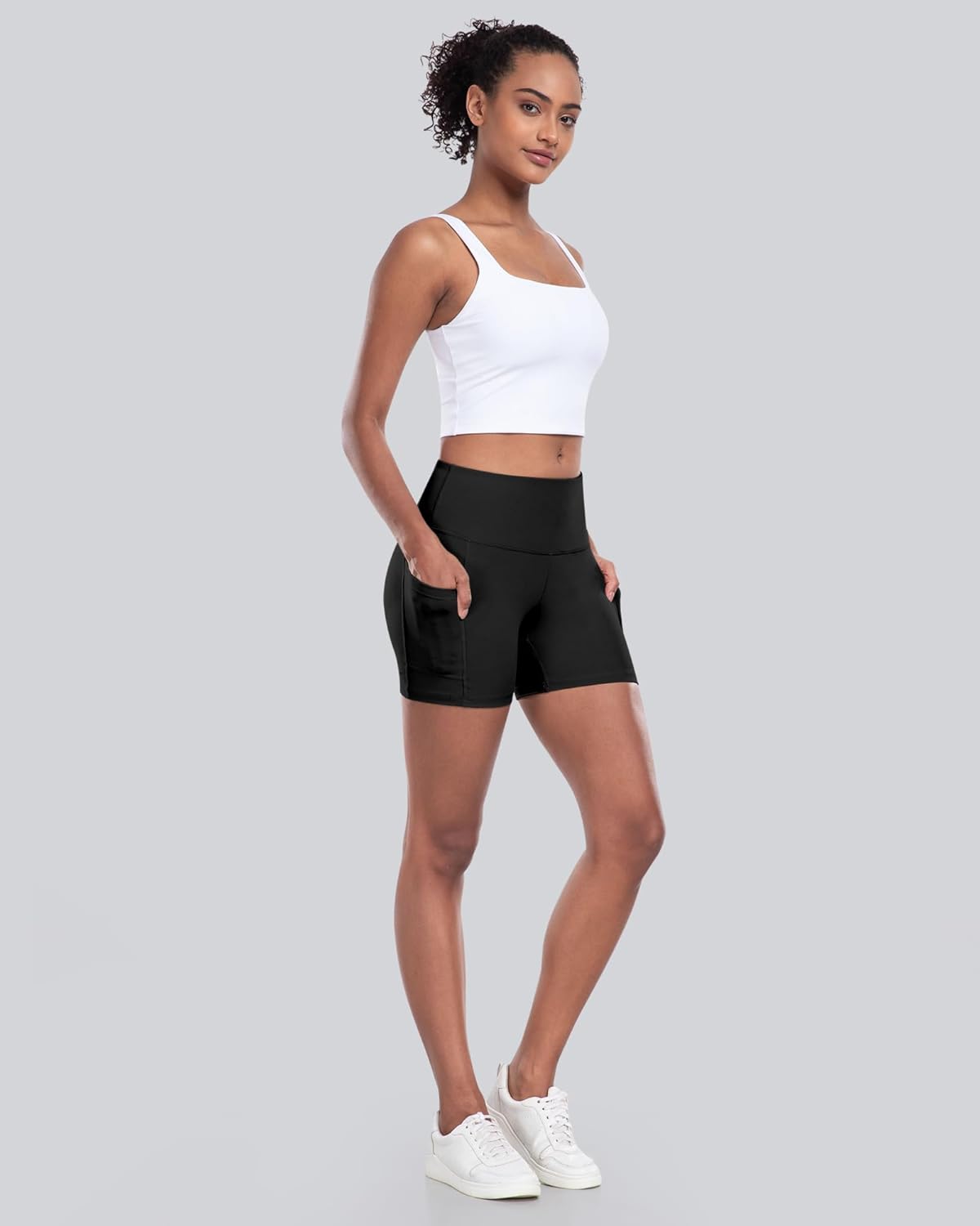 Thumbnail 3 de CHRLEISURE Women’s Biker Yoga Shorts with Pockets (4-Pack) – High-Waisted Tummy Control Spandex Workout Gym Shorts