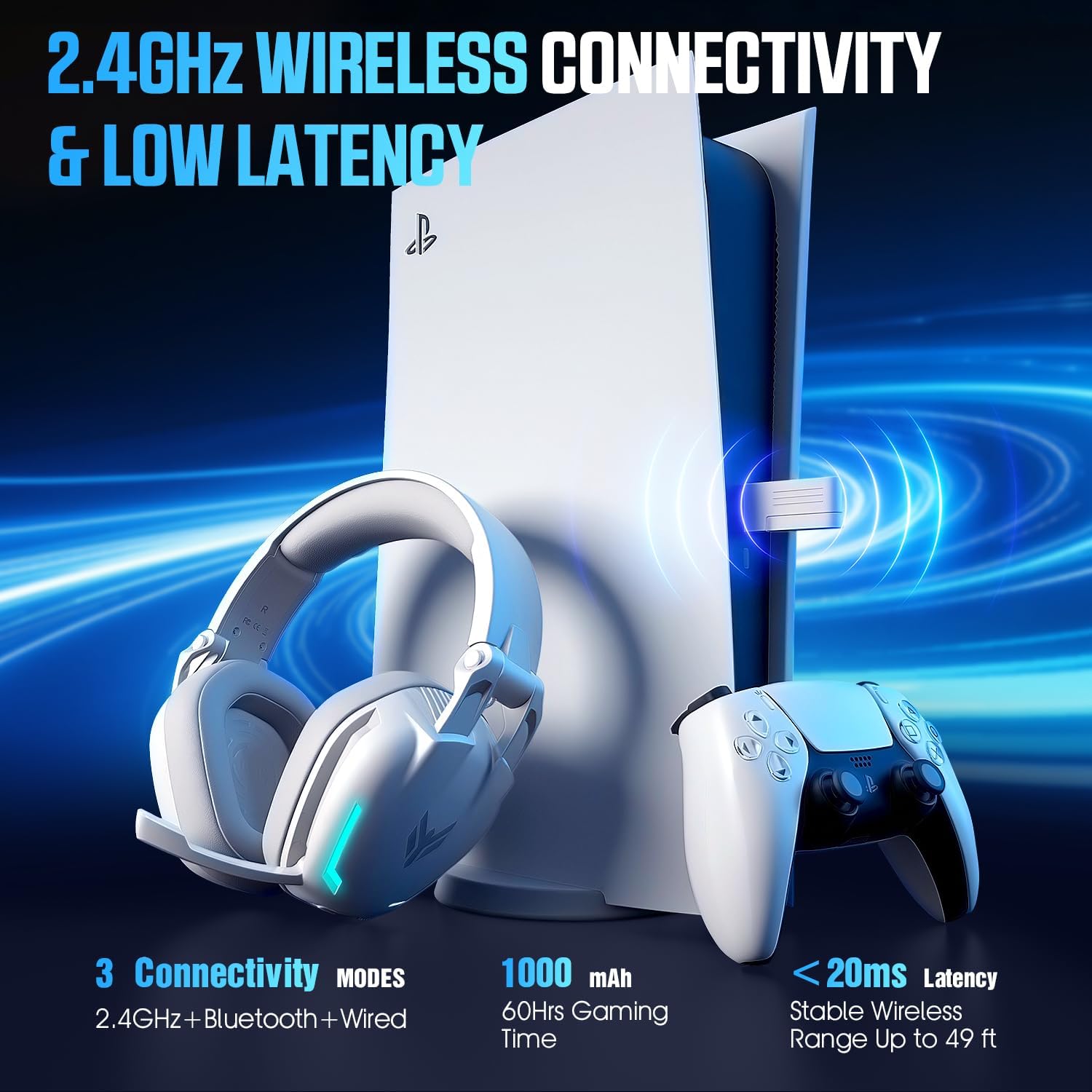 Detalle de BENGOO Wireless Gaming Headset, 60-Hour Battery Life