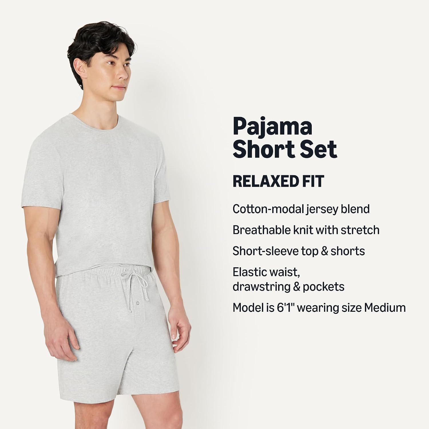 Detalle de Amazon Essentials Men's Cotton-Modal Pyjama Set: Short Sleeve T‑Shirt and Shorts