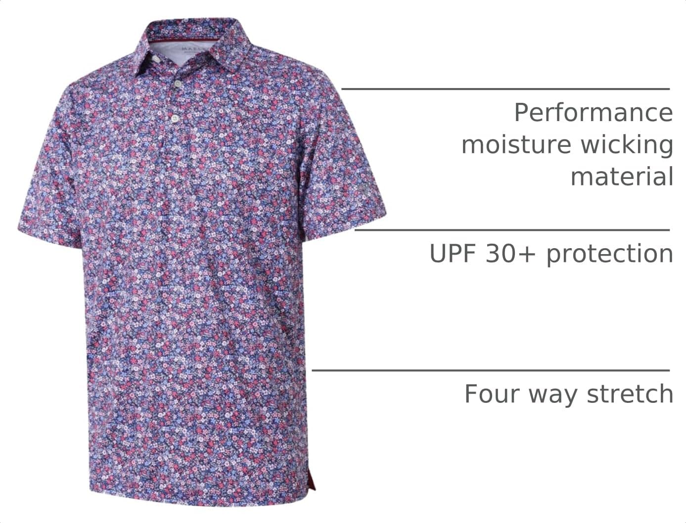 Detalle de Golf Shirts for Men Dry Fit Short Sleeve Print Performance Moisture Wicking Polo Shirt