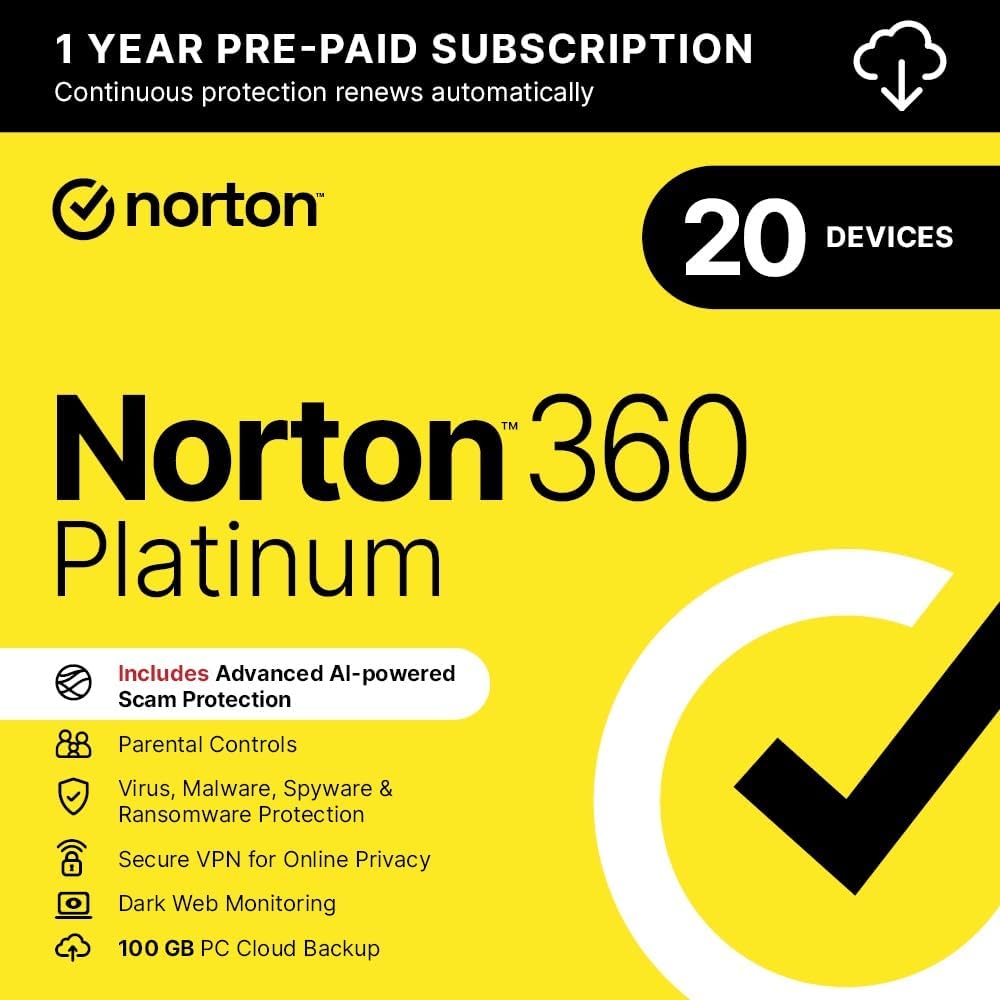 Detalle de Norton 360 Platinum 2026: Comprehensive antivirus with VPN, AI assistance and 20-device coverage