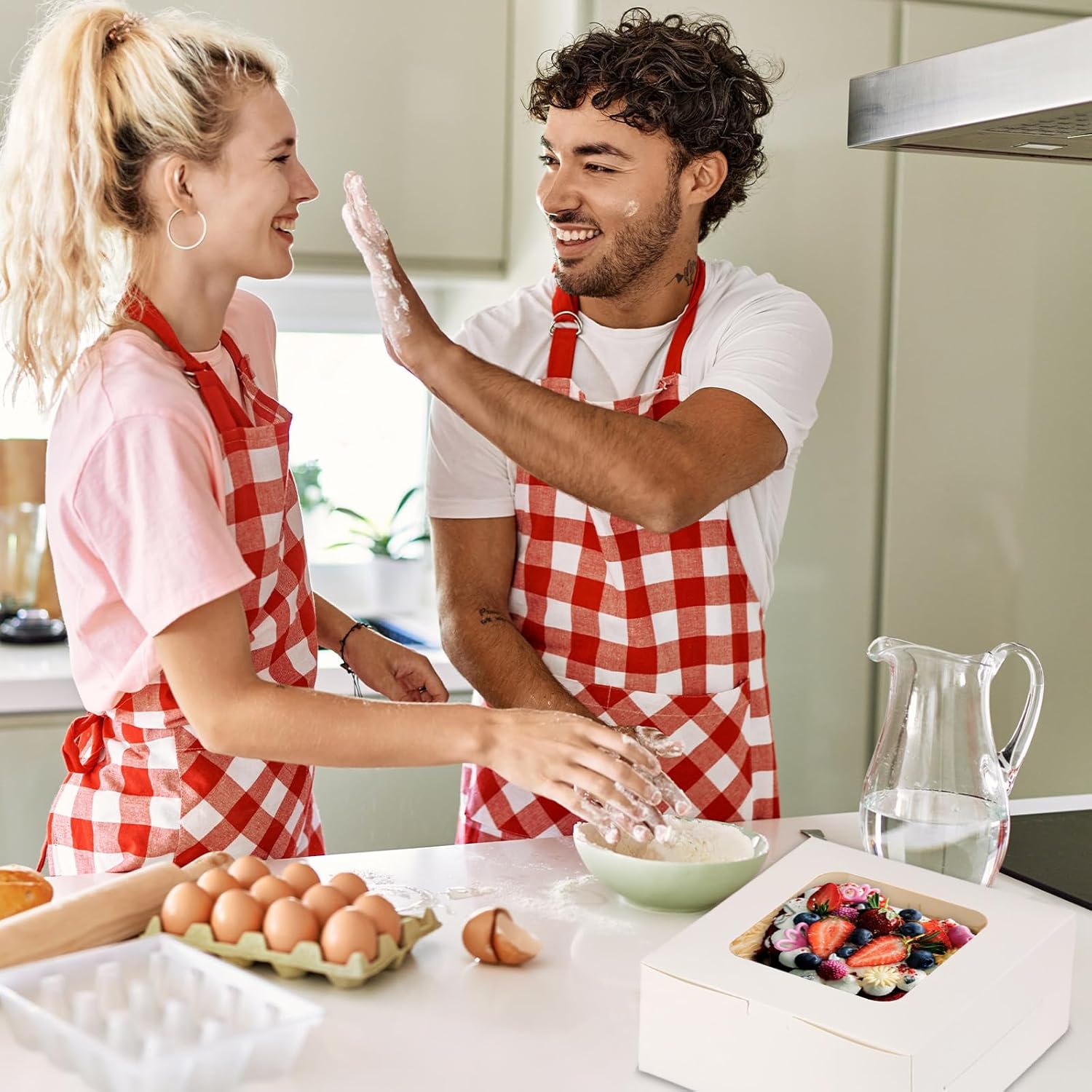 Thumbnail 4 de Moretoes 24pcs White Square Cake Boxes with Window (10x10x5 inches)