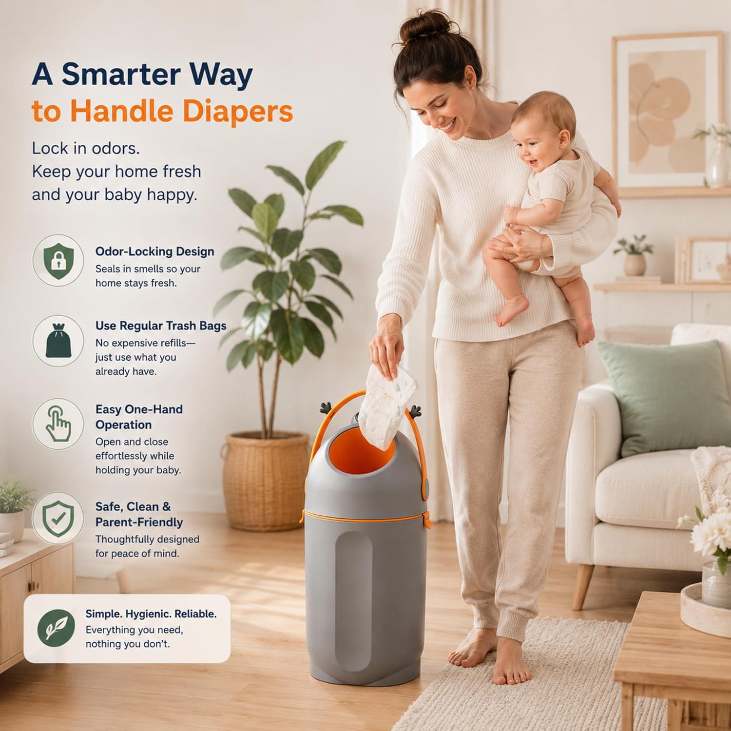 Thumbnail 5 de PBell FROG Diaper Pail, Dark Grey, 15 L with Airtight Odour Lock