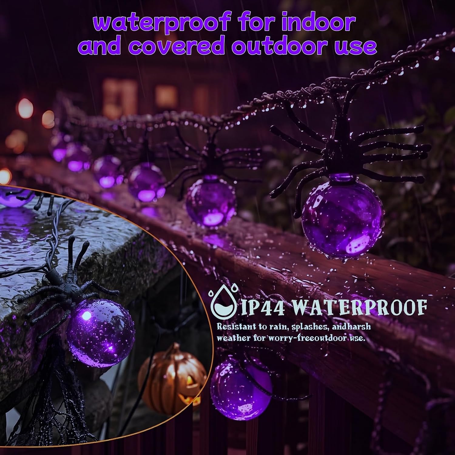 Detalle 2 de Lerphado SSL-001 Purple Spider Halloween String Lights, 10 ft, 20 LEDs