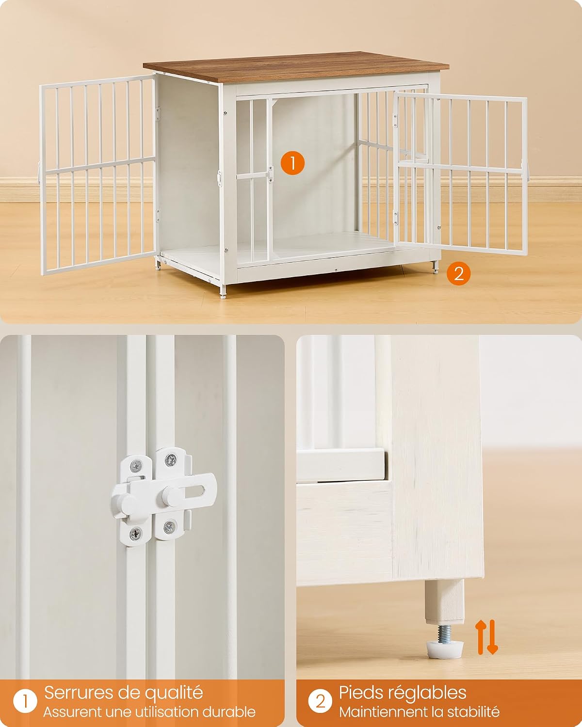 Detalle 2 de Feandrea Meuble Cage pour Chien – Table d’appoint 2 en 1, fond plein, 80x55x64 cm, pour chiens jusqu’à 20 kg