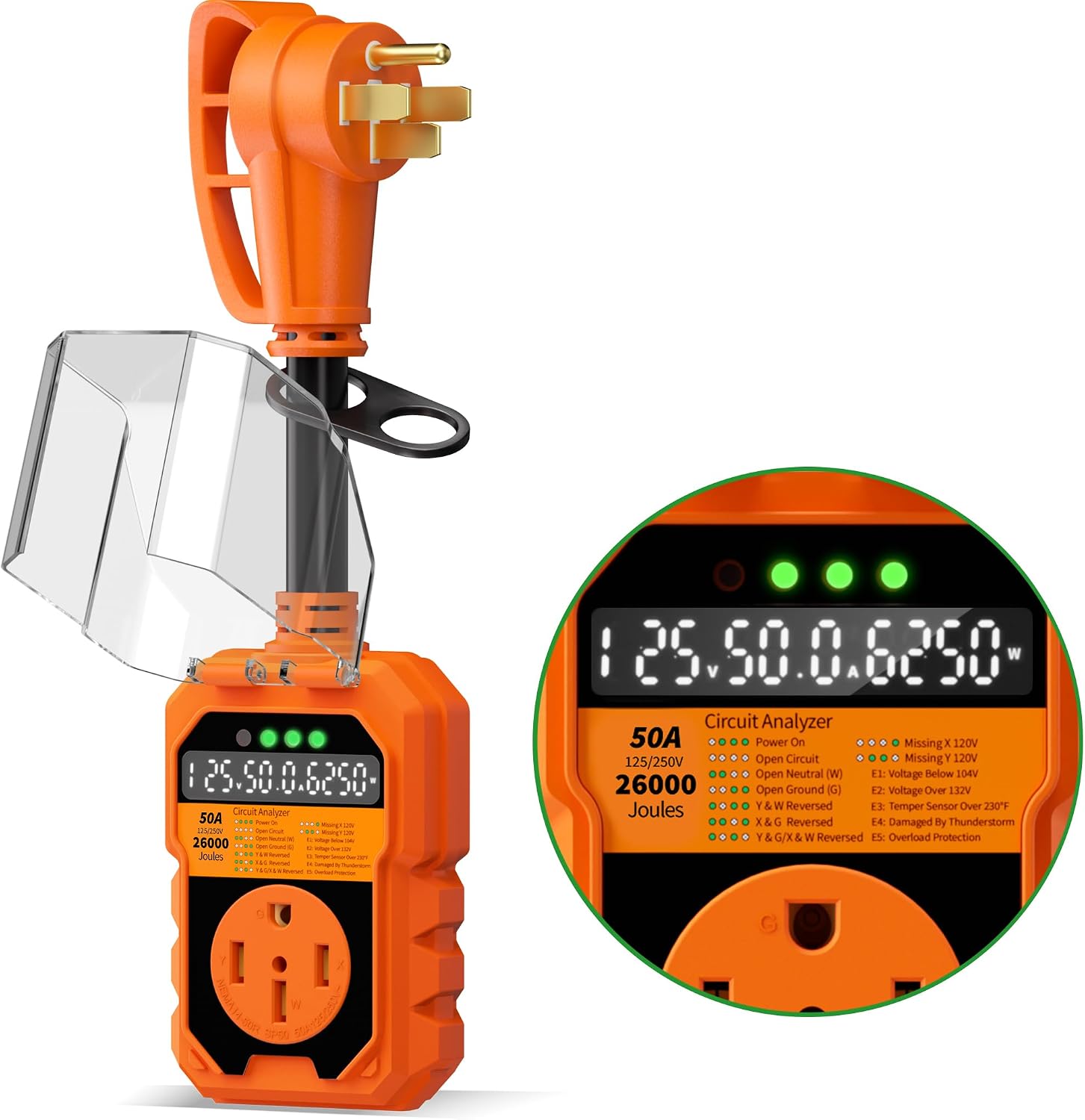 Detalle de POWGRN 50 Amp RV Surge Protector, 26,000J with LED Monitoring