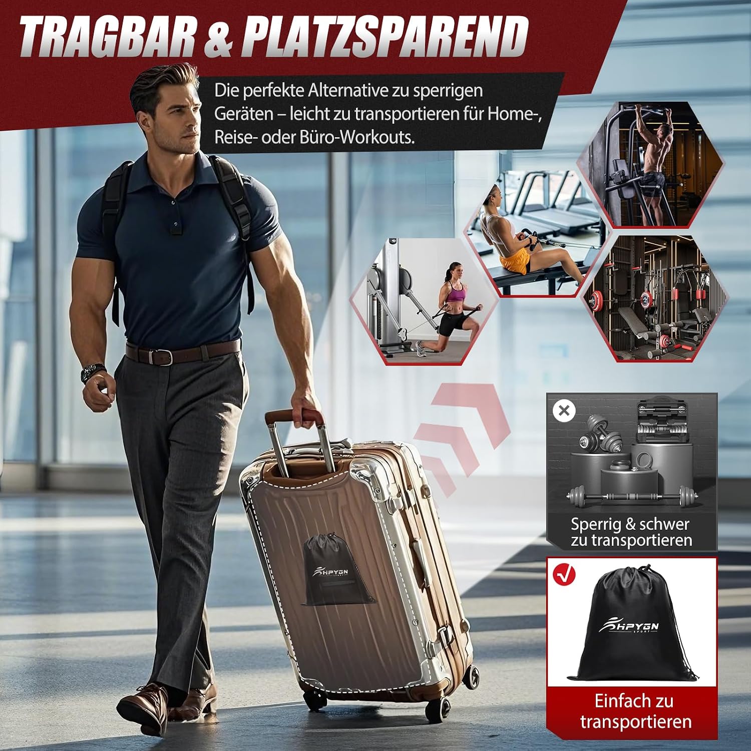 Detalle 2 de HPYGN Fitnessbänder-Set mit 5 Widerstandsstufen (150/200/250 lbs) inkl. Griffe, Knöchelriemen & Türanker