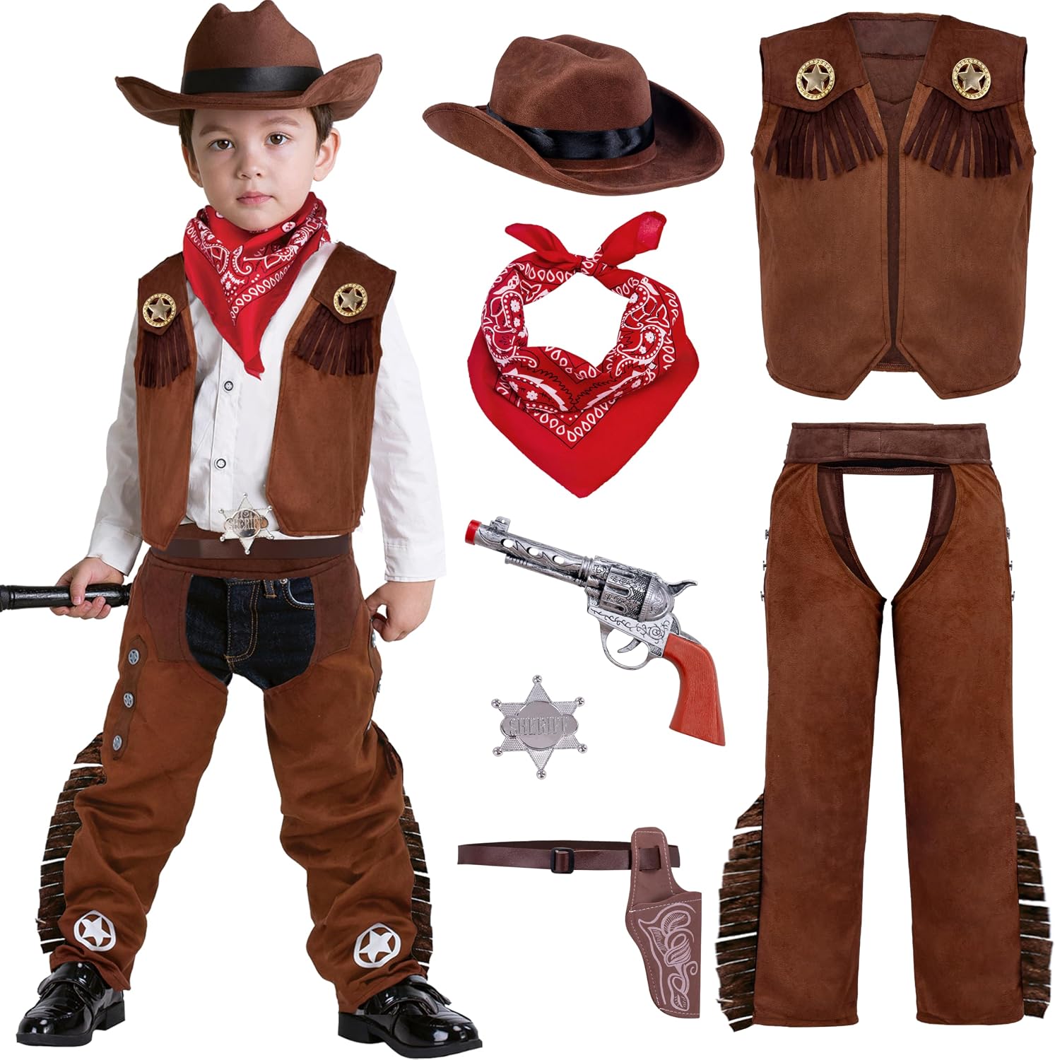 Detalle de Spooktacular Creations Kids' Cowboy Costume Set, 8-Piece Polyester Outfit