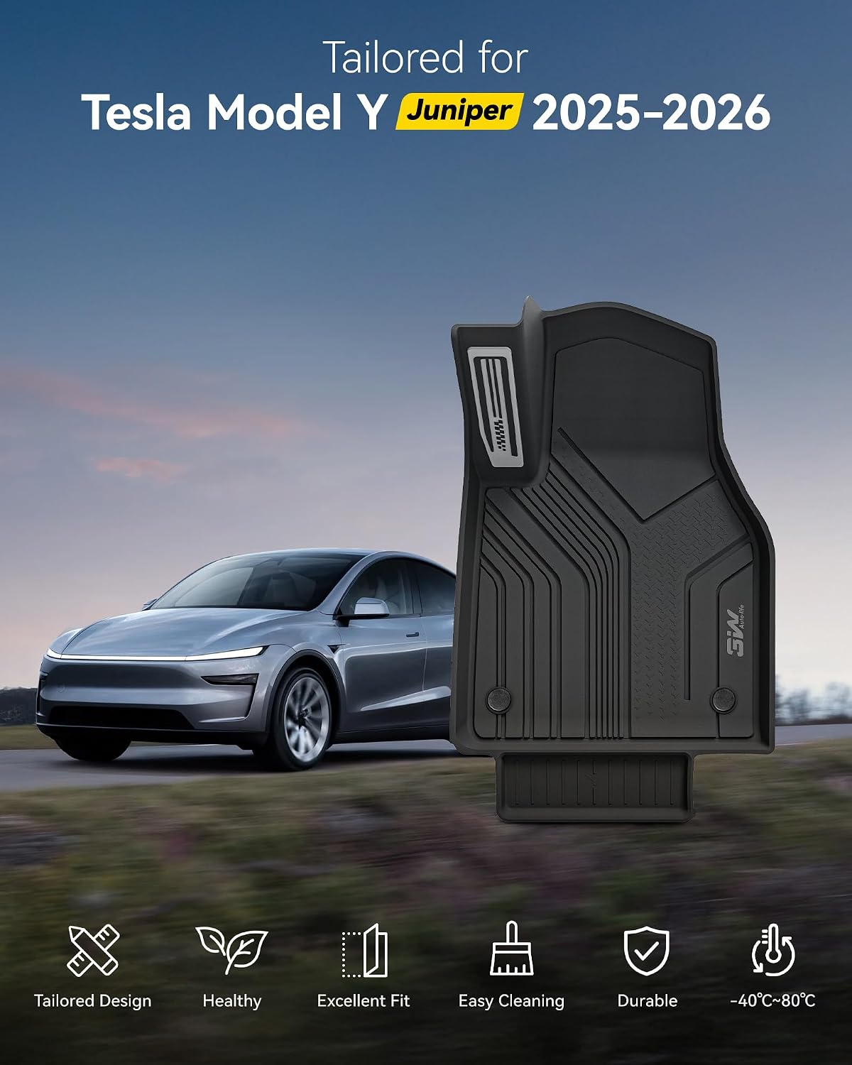 Thumbnail 1 de 3W Floor Mats for 2025–2026 Tesla Model Y Juniper – Odorless, All-Weather, Dog-Friendly Car Mat