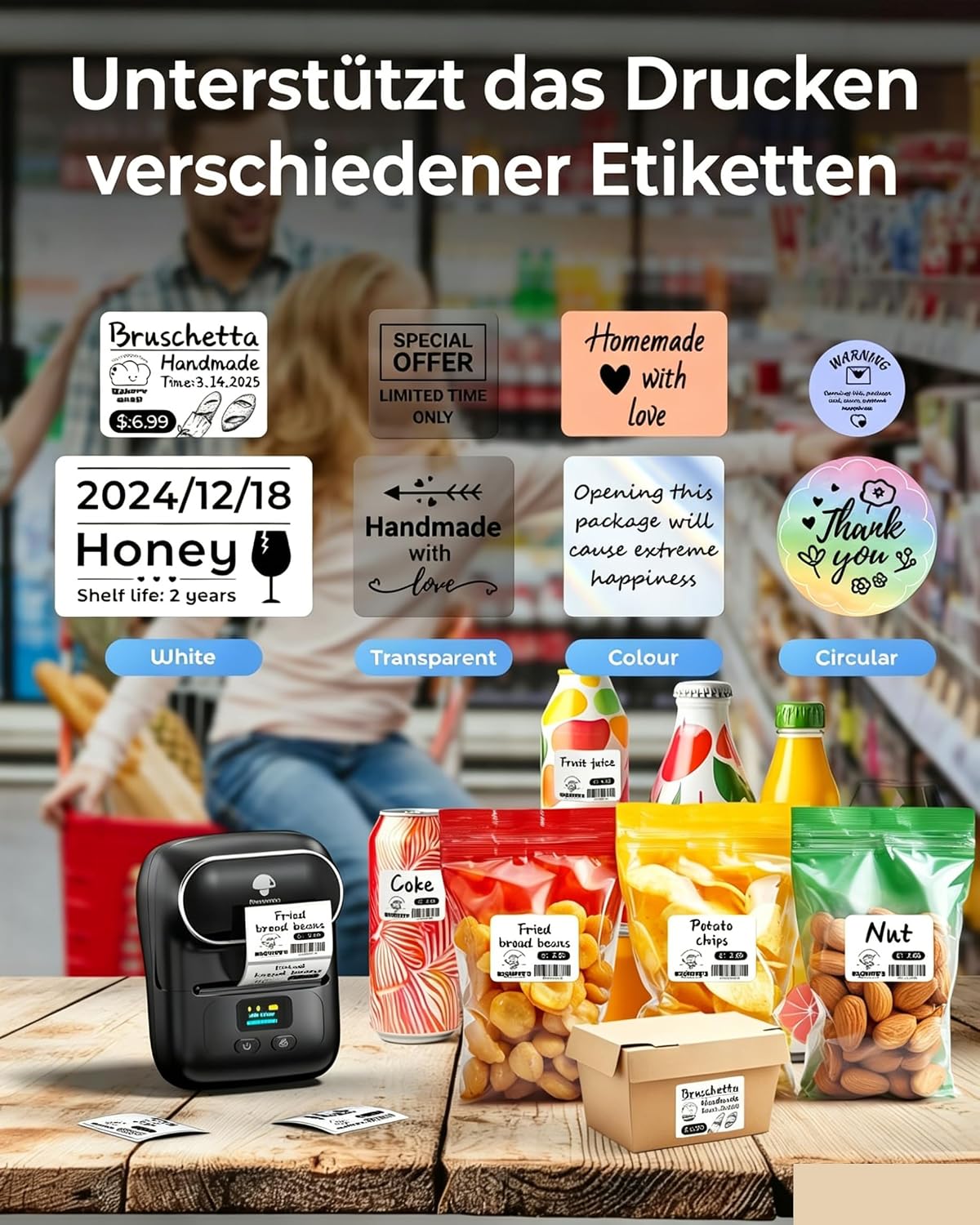 Detalle de Phomemo M110 Bluetooth-Etikettendrucker (Thermo) – tragbarer Label Printer für Barcode & Aufkleber, schwarz