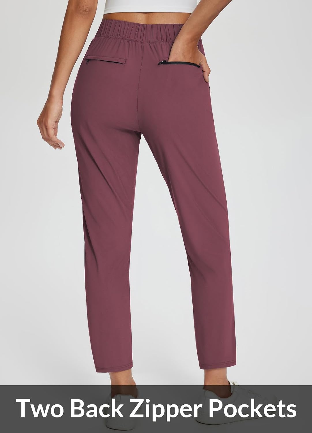 Detalle 2 de baleaf Women's Travel Pants, 7/8 Ankle, UPF 50+, Zip Pockets, Petite Fit