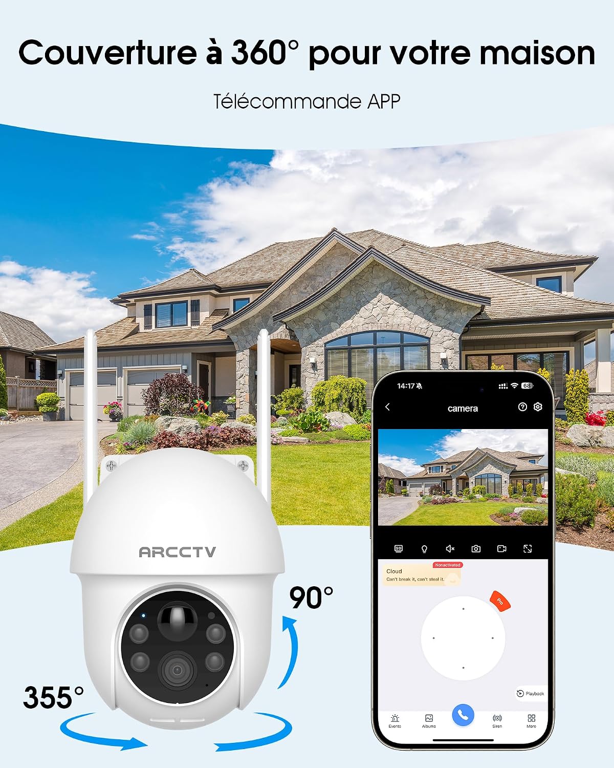Detalle de ARCCTV 2.5K 4MP – Caméra Surveillance Extérieure Sans Fil Solaire, 360° PTZ, WiFi, Détection PIR et Vision Nocturne (Kit 2 pcs, Blanc)