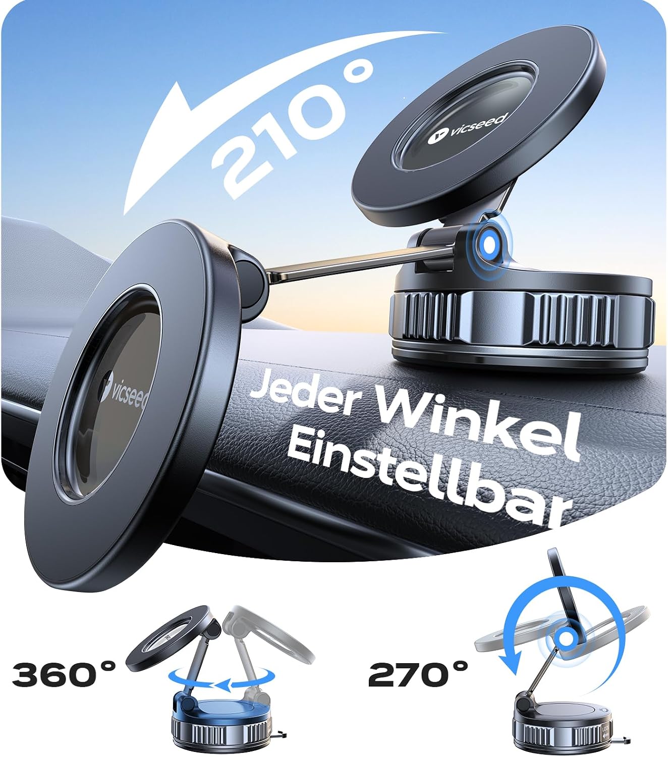 Detalle de VICSEED 2025 MagSafe Auto-Halterung mit Vakuumsaugnapf und N55 Magneten – 360° Drehung