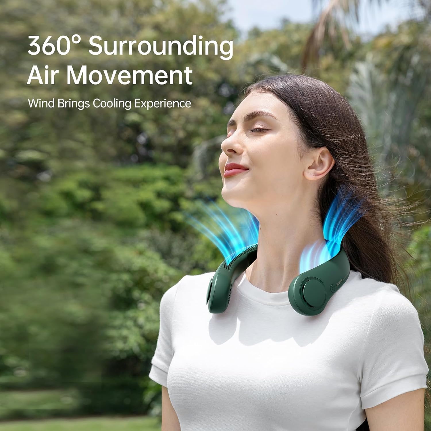 Thumbnail 1 de JISULIFE Portable Neck Fan (Dark Green) – Hands-free bladeless wearable with 5 speeds and 4000 mAh battery