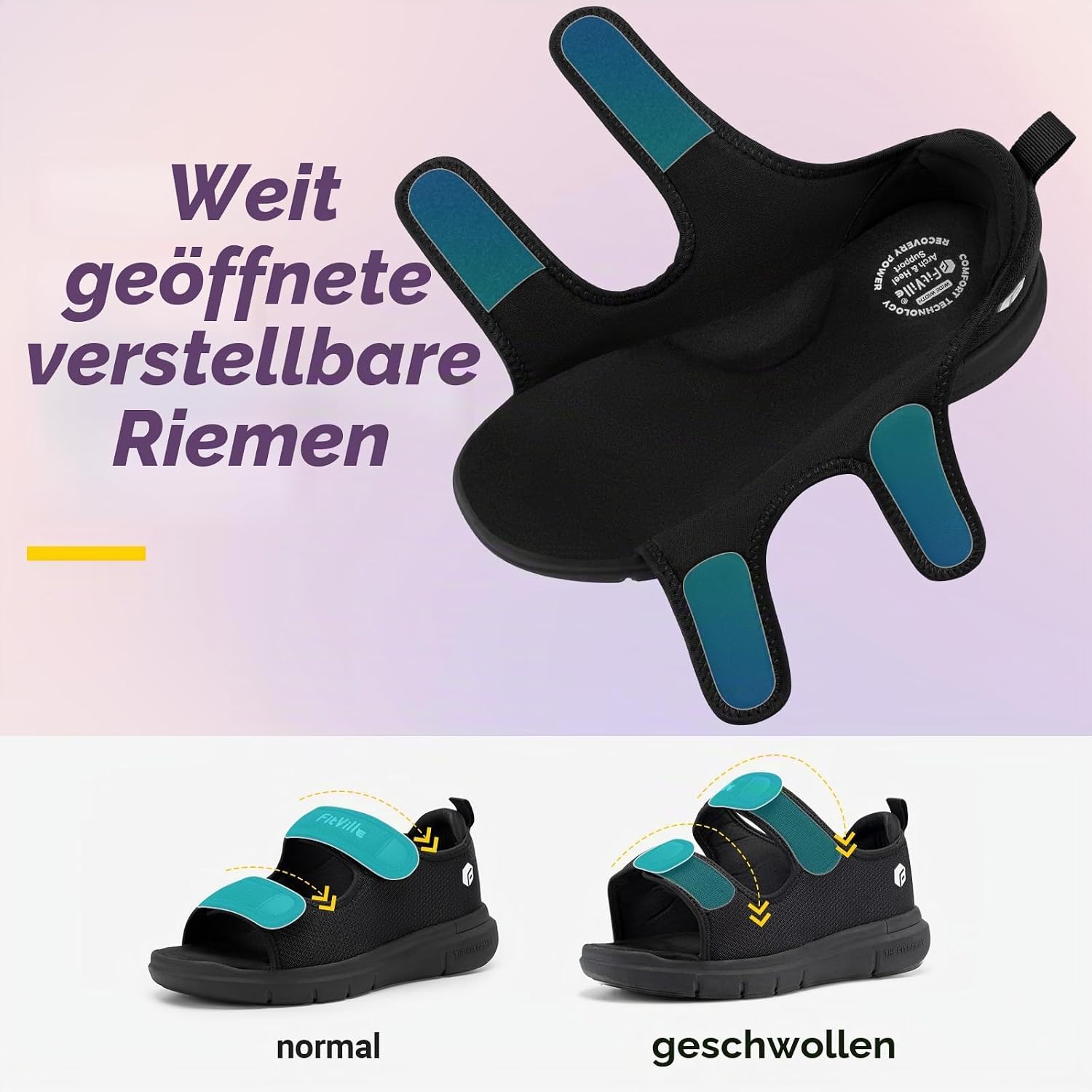 Detalle de FitVille Weit Offene Diabetiker Sandalen Damen – Orthopädische Sicherheit mit Klettverschluss
