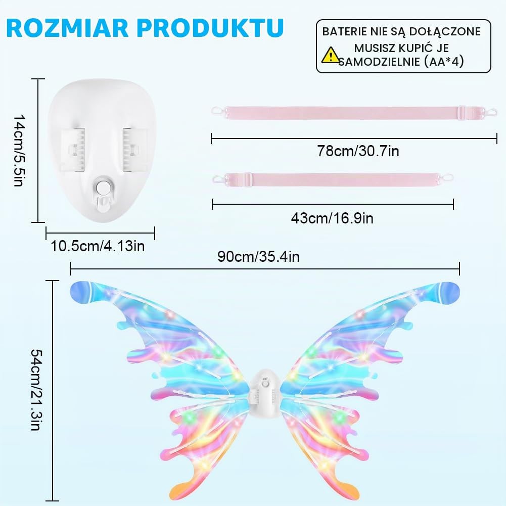 Detalle de Alaoo R01 – elektryczne skrzydła motyla LED dla dzieci do zabawy i cosplayu