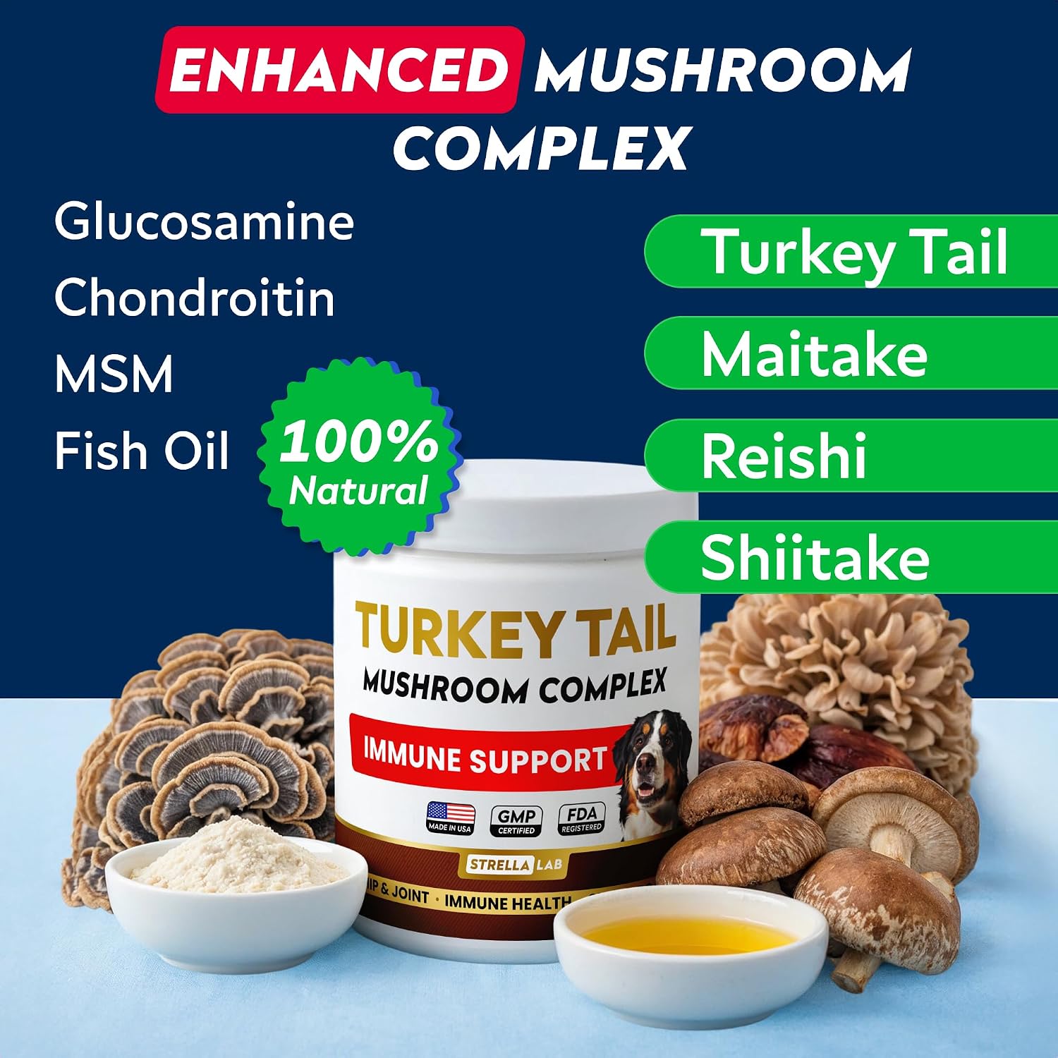 Detalle de STRELLALAB Turkey Tail Mushroom Chews for Dogs, 60 Count