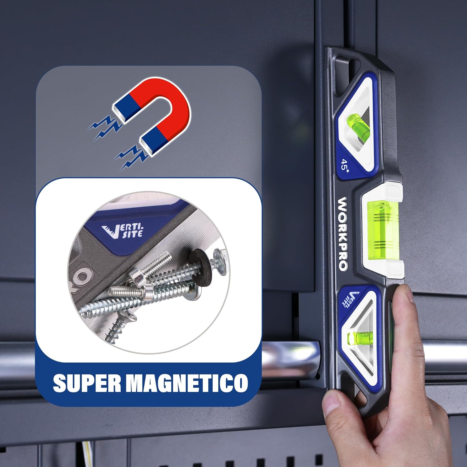 Thumbnail 3 de WORKPRO Livella Magnetica 25 cm con 3 Bolle: Precisione 0,5 mm/m, design Verti-Site e magnete potente