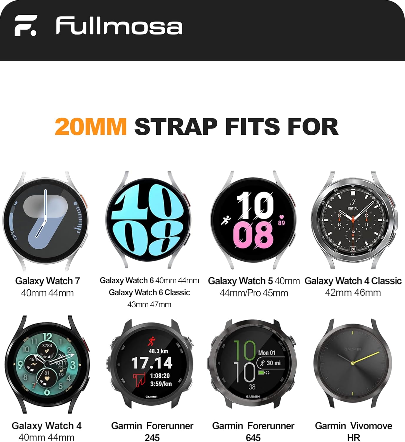 Detalle 2 de Fullmosa cinturino sportivo in silicone 22 mm per smartwatch (anche curvo), compatibile con Samsung Galaxy Watch e Garmin Forerunner